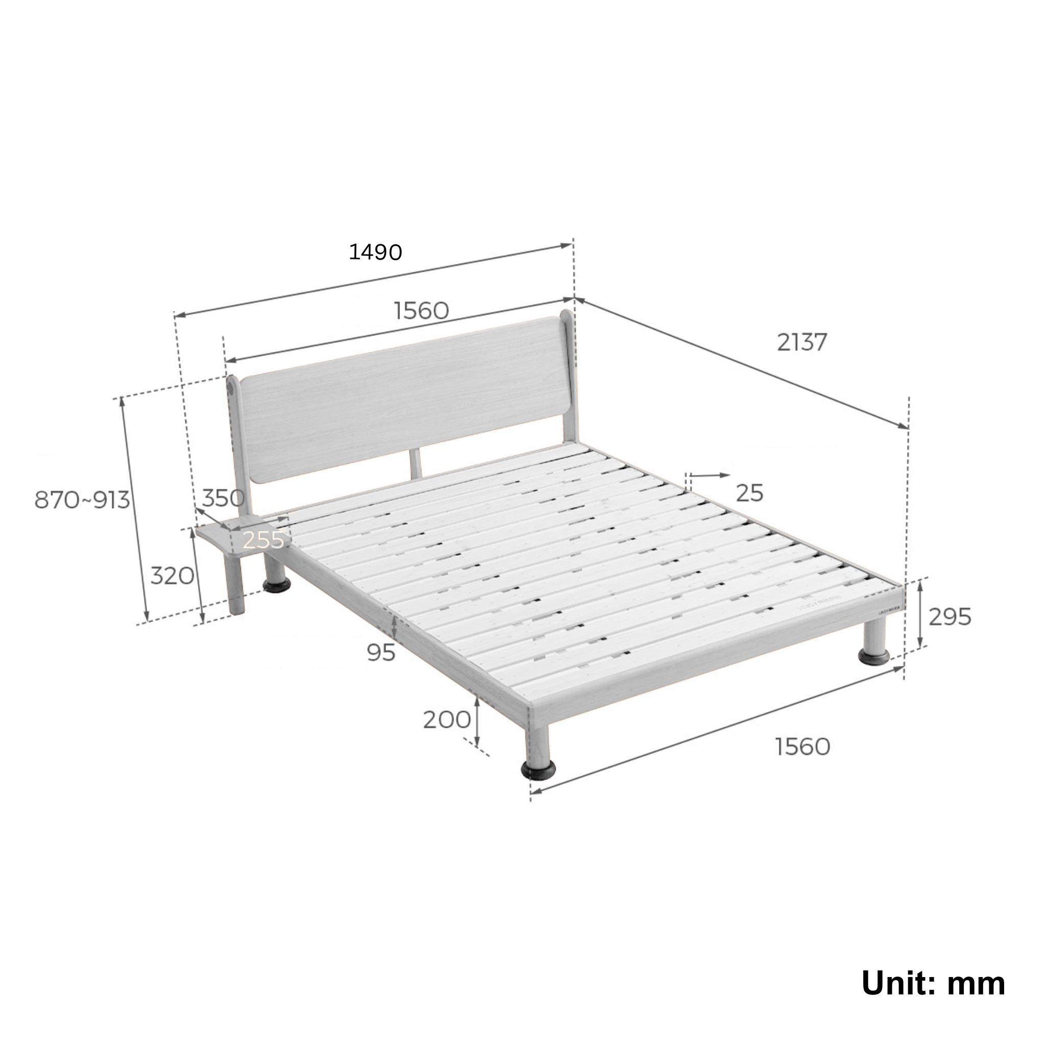 Linspire Sunny Solid Wood Kids Global Double Bed Frame with Bedside Shelf, Dark Wood