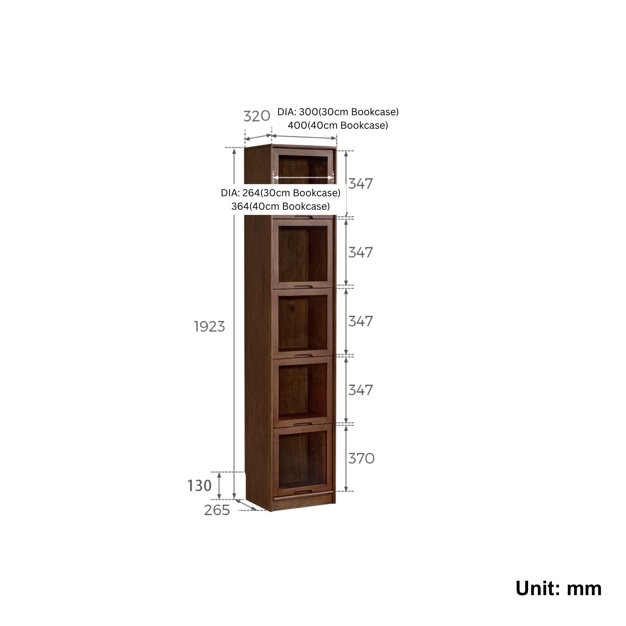 Linspire Ursula Slim Narrow Solid Wood Bookcase with Flip Doors, W40cm