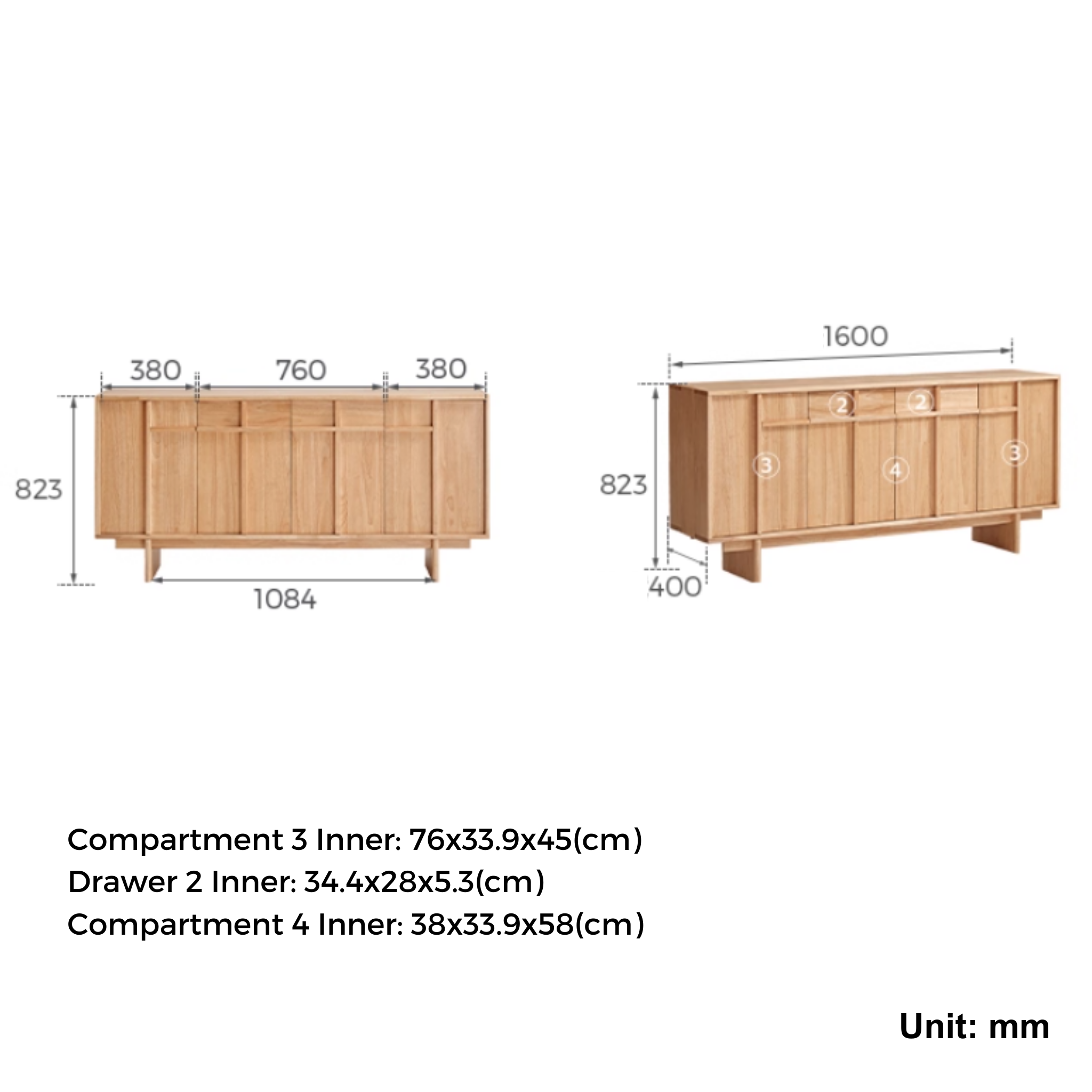 Linspire Valen Solid Wood Sideboard, W160cm