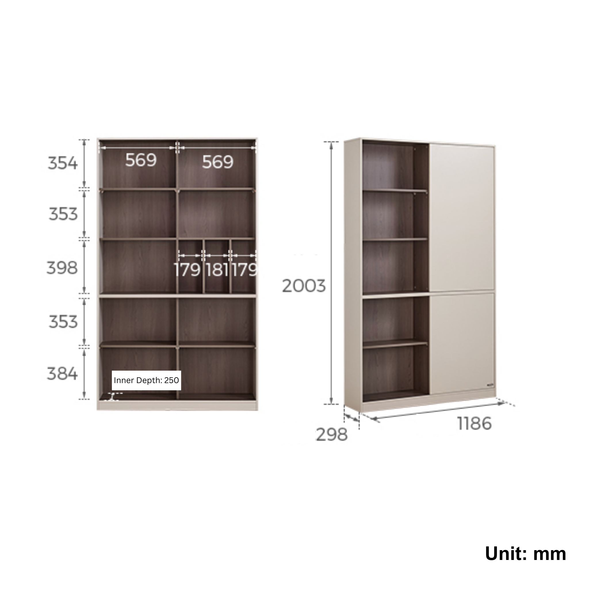 Linspire Vero Sliding-Door Bookcase, W120cm