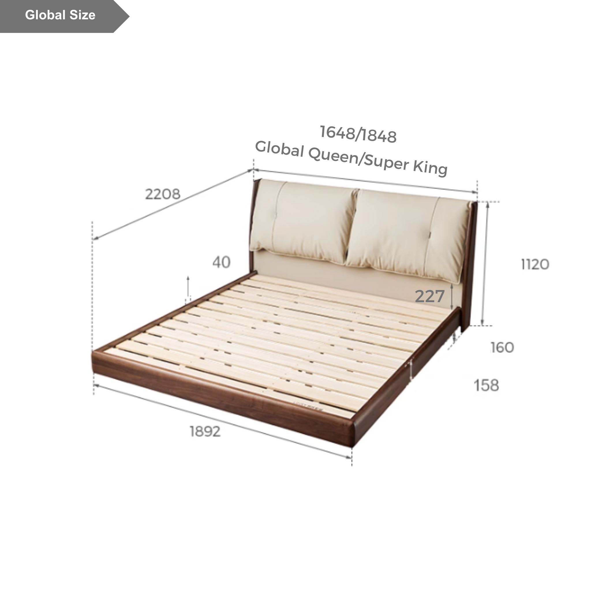 Linspire Vista Solid Wood Global Queen Bed Frame with Leather Headboard, American Black Walnut