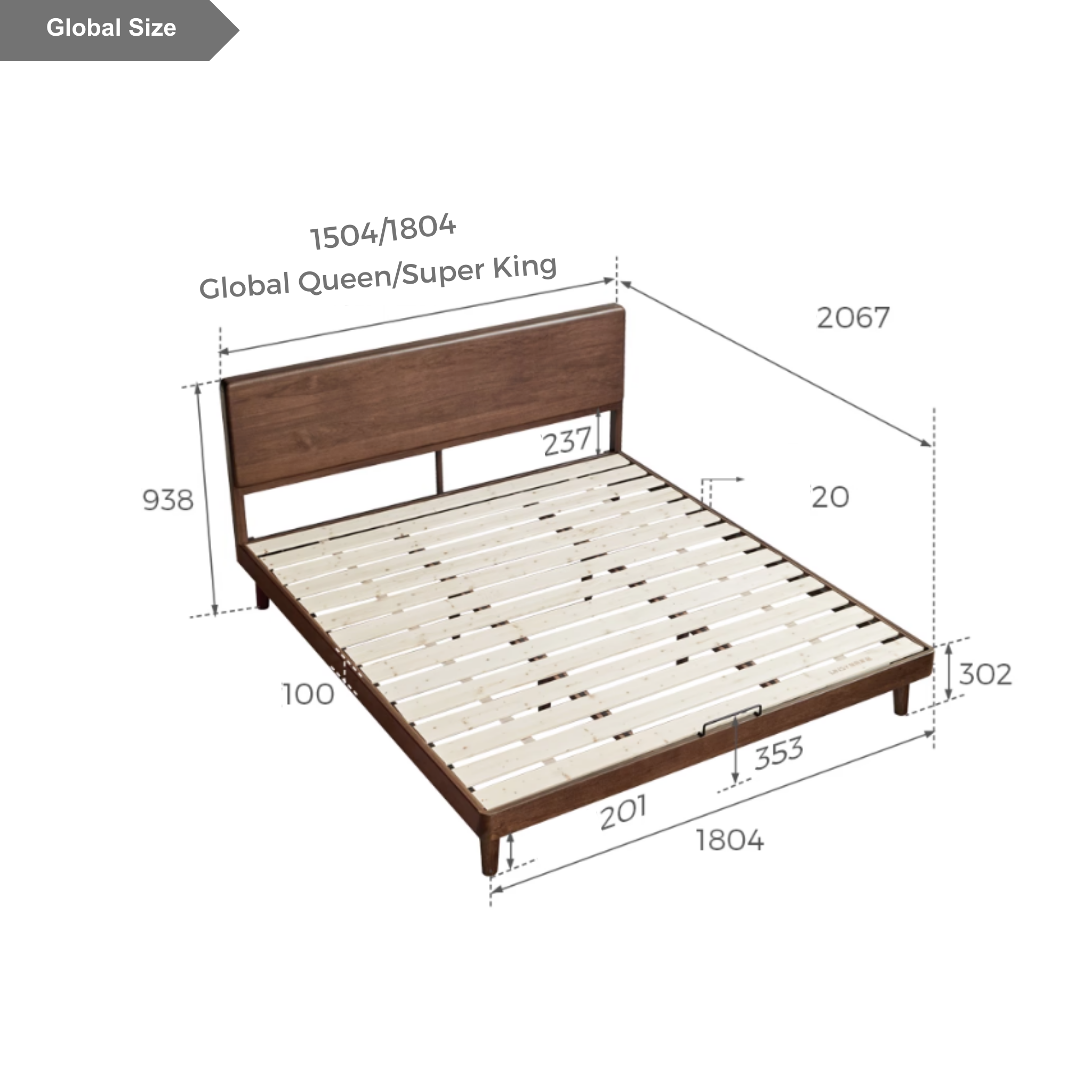 Linspire Vista Solid Wood Global Queen Bed Frame, American Black Walnut