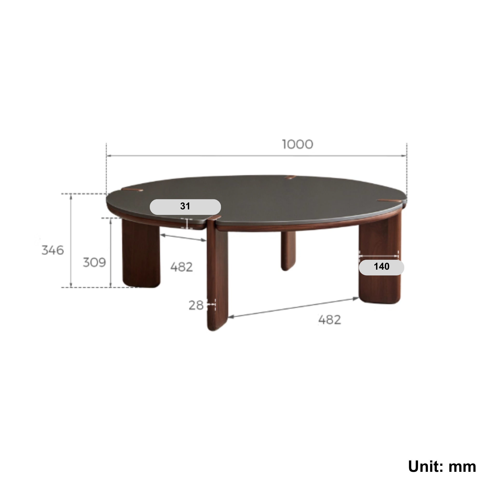 Linspire Vista Solid Wood Coffee Table with Sintered Stone Top, American Black Walnut