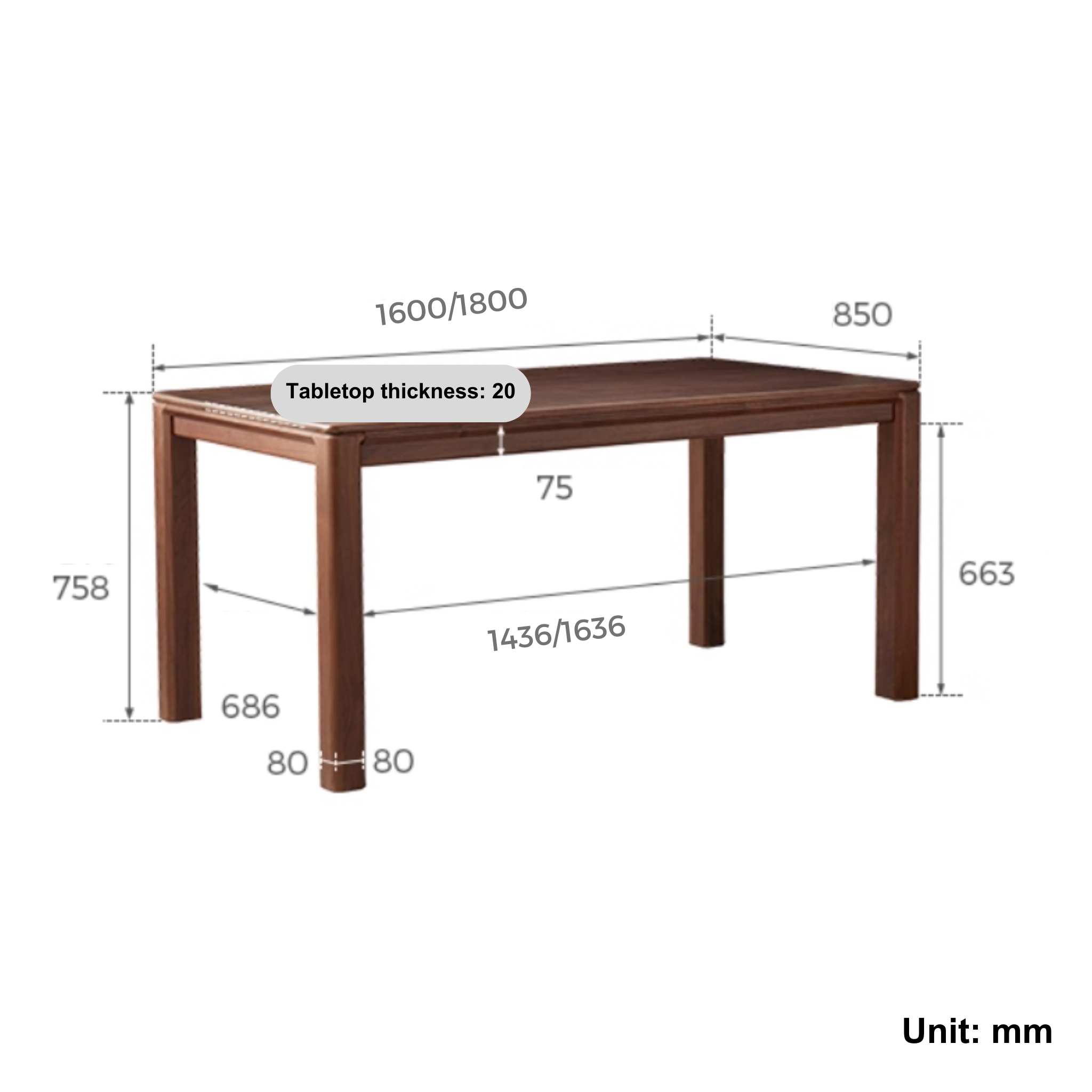 Linspire Vista Solid Wood Dining Table with Straight Legs, American Black Walnut, W180cm