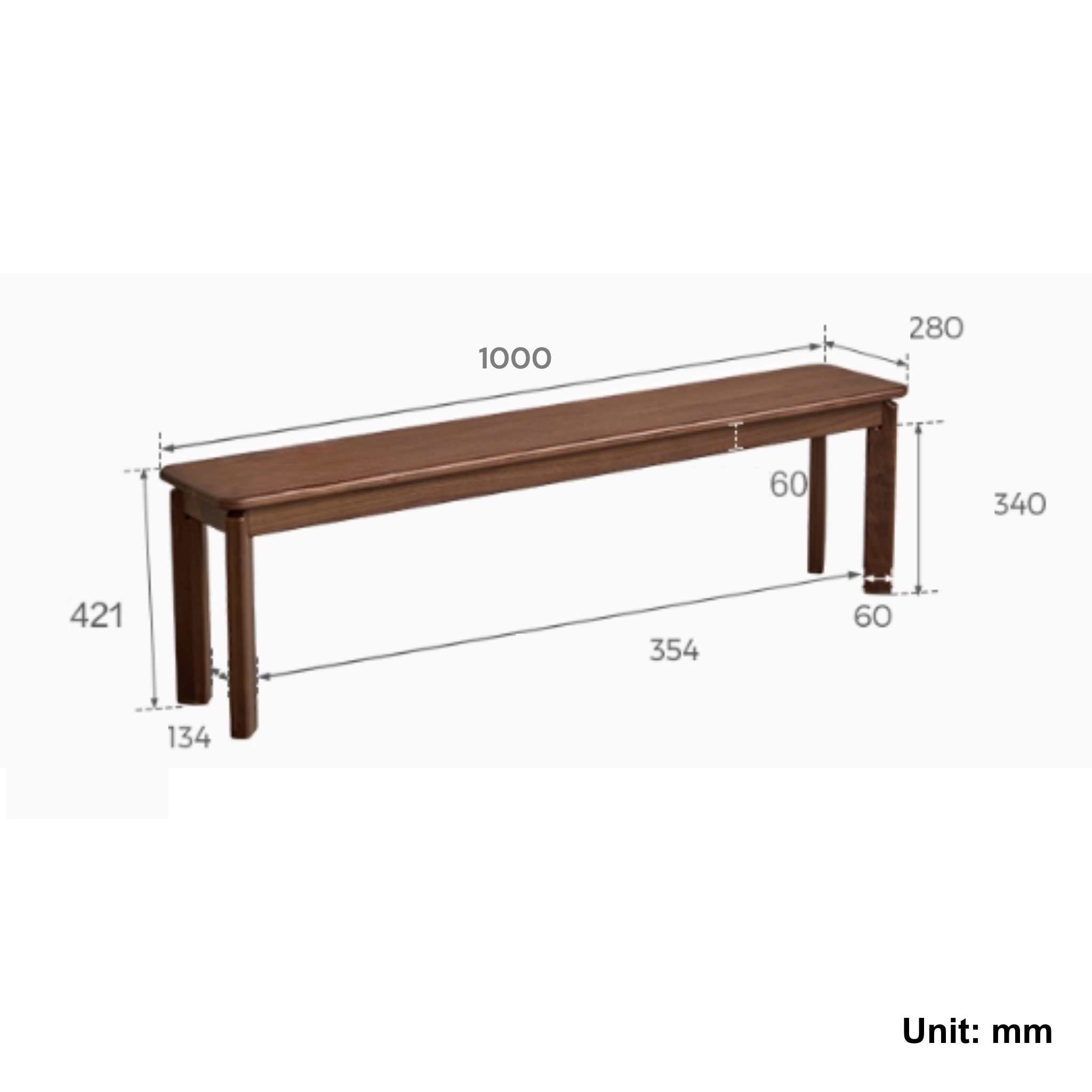Linspire Willow Solid Wood Dining Bench, American Black Walnut, W100cm