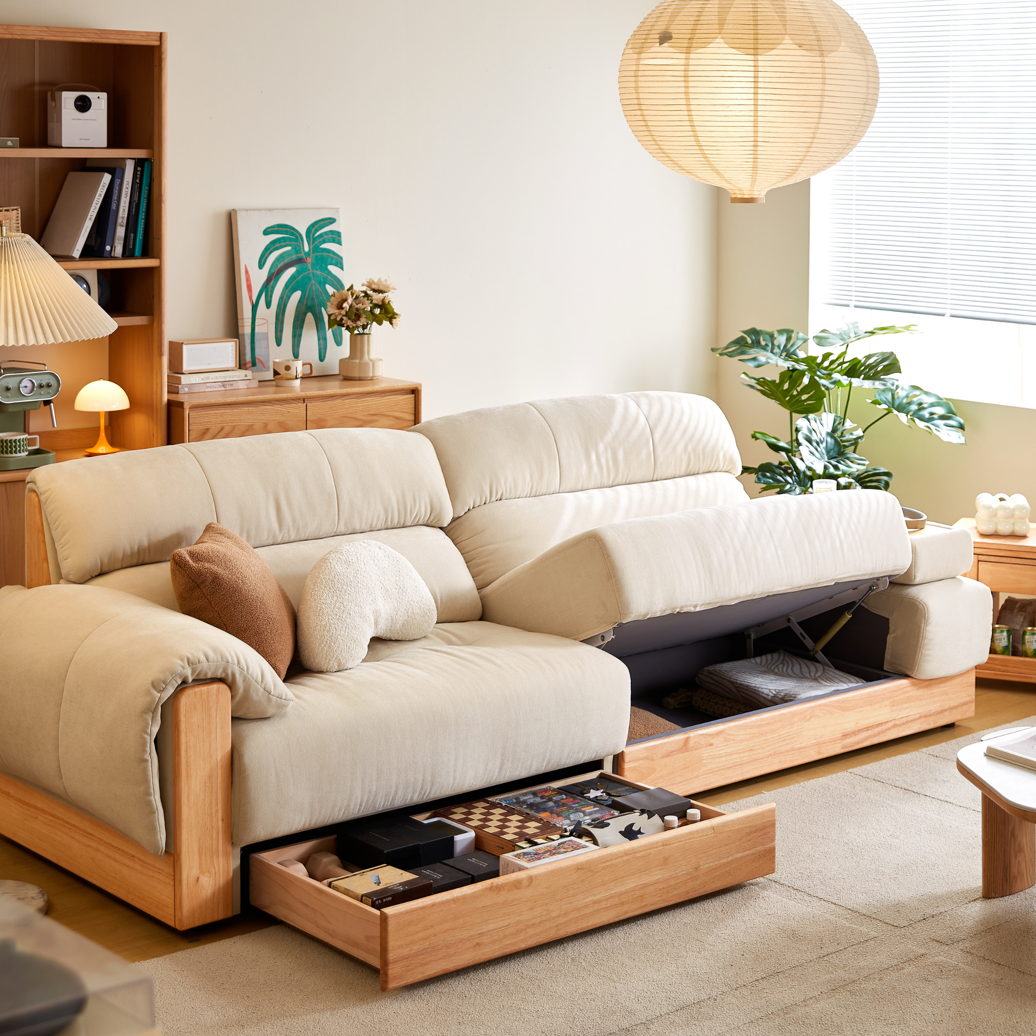 Linspire Cubby 4-Seater Sofa with Storage, Neutral White