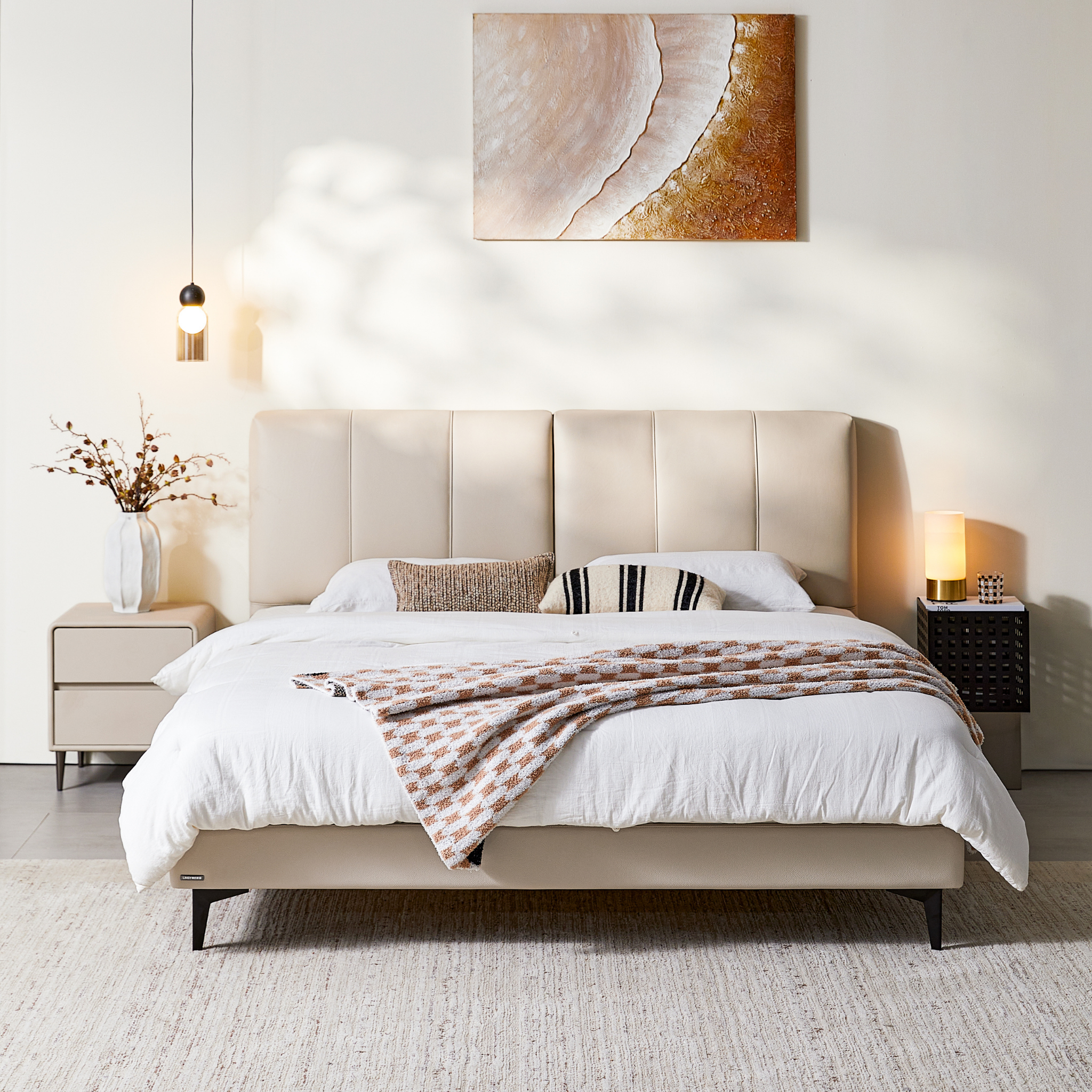 Linspire Radius Leather Global Super King Bed Frame, Light Sand