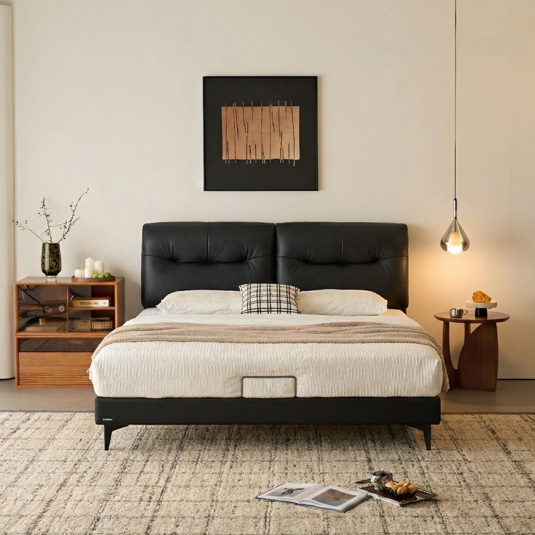 Linspire Radius Leather Dual-Cushion Headboard Global Queen Bed Frame