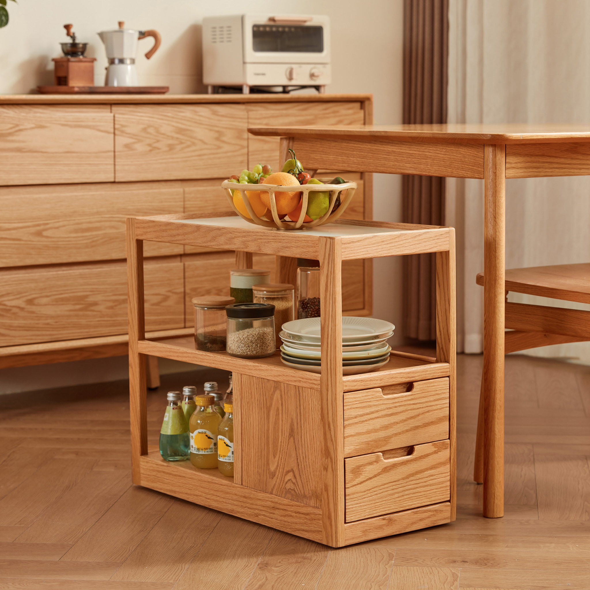 Linspire Rivna Solid Wood Side Table with Sintered Stone Top, Oak