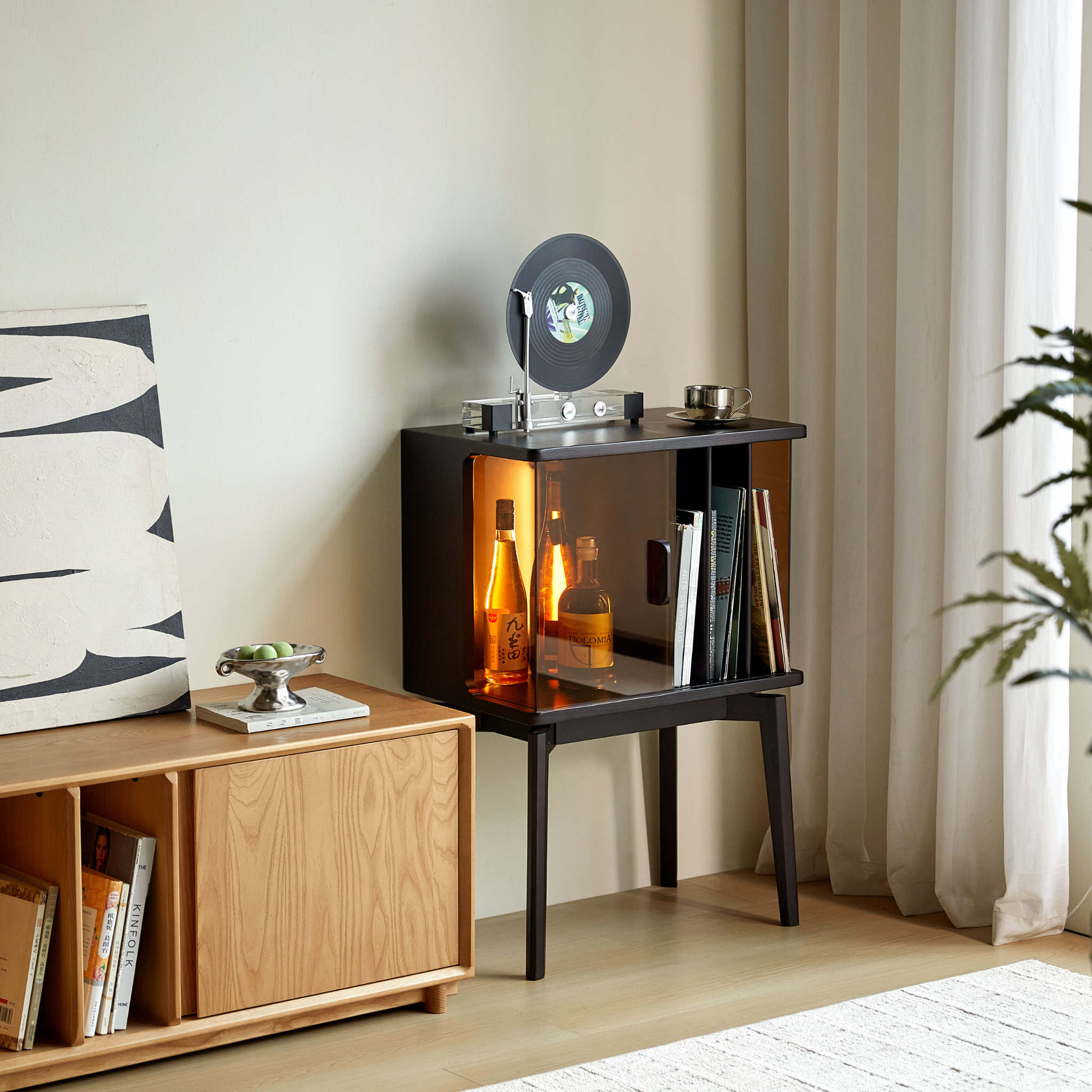 Linspire Valen Solid Wood Side Table with Cabinet, Ash