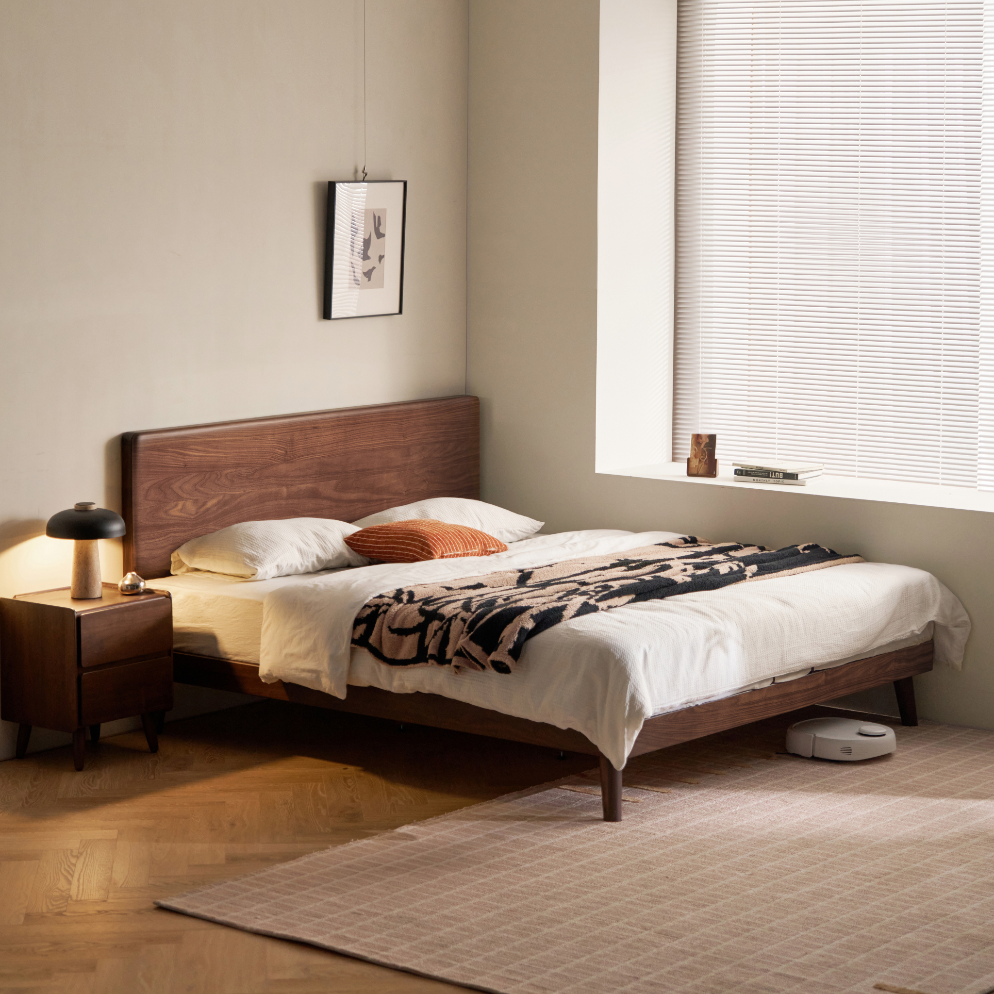 Linspire Vista Solid Wood Global Queen Bed Frame, American Black Walnut