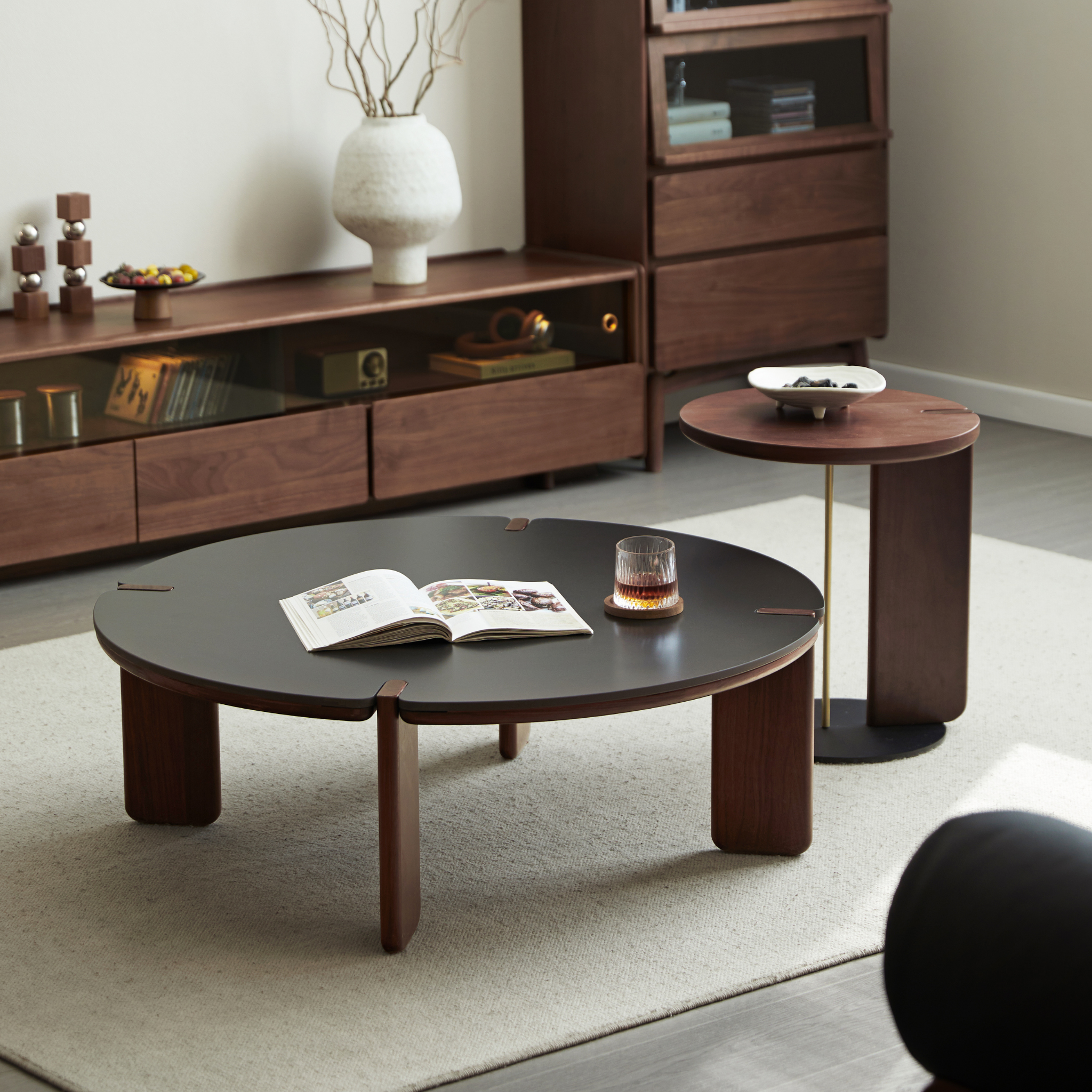 Linspire Vista Solid Wood Coffee Table with Sintered Stone Top, American Black Walnut
