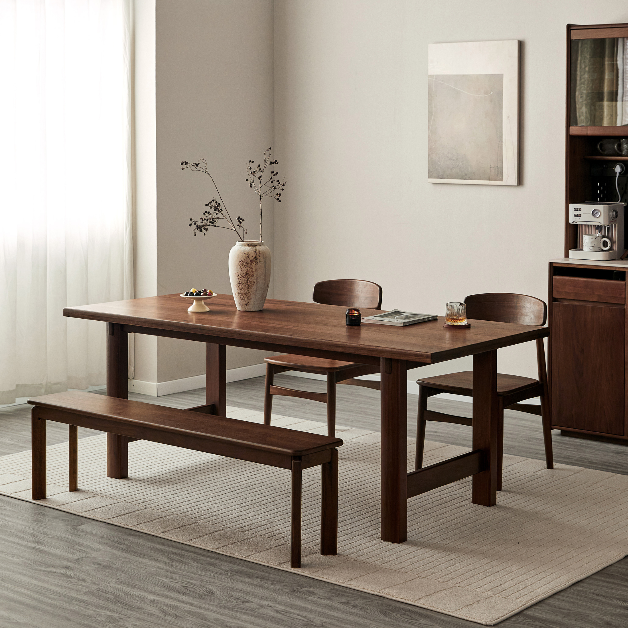 Linspire Vista Solid Wood Dining Table with Trestle Legs, American Black Walnut, W200cm
