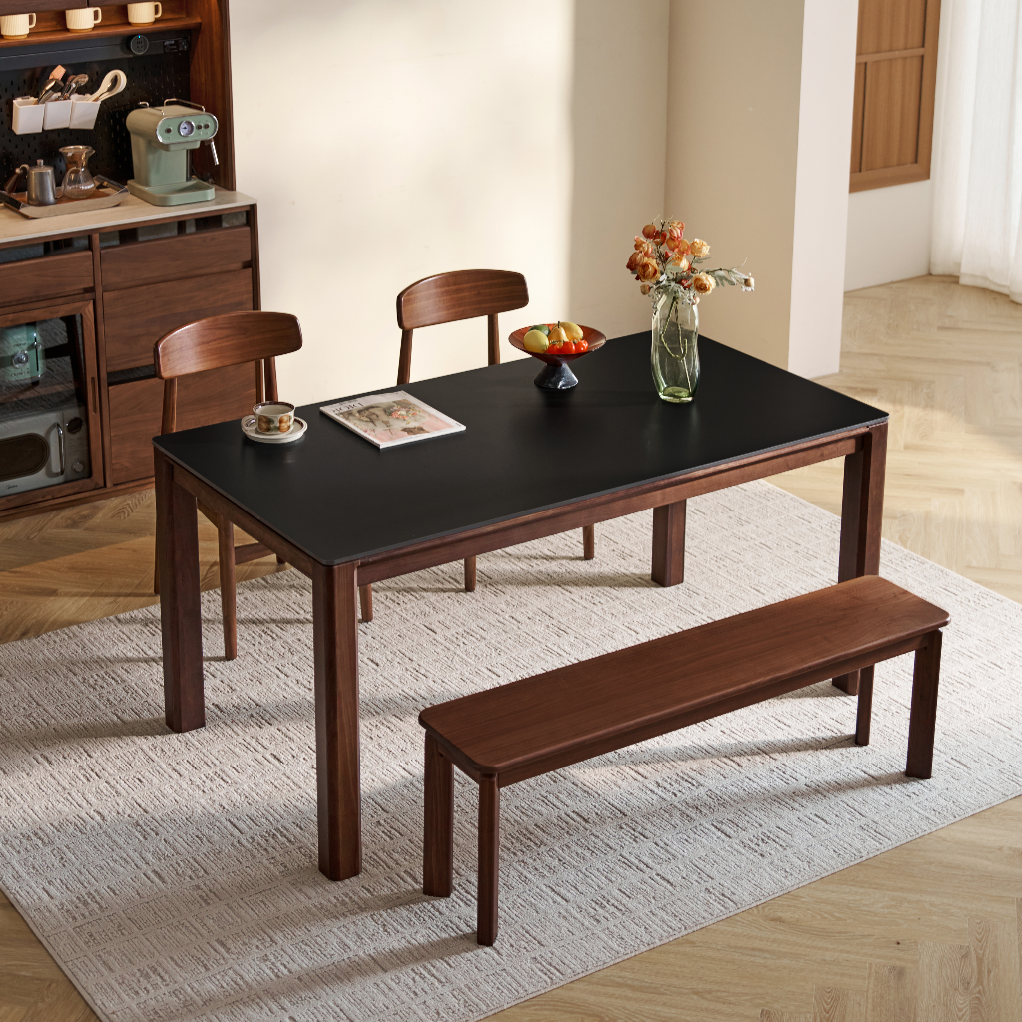 Linspire Vista Solid Wood Dining Table with Straight Legs, American Black Walnut, W180cm