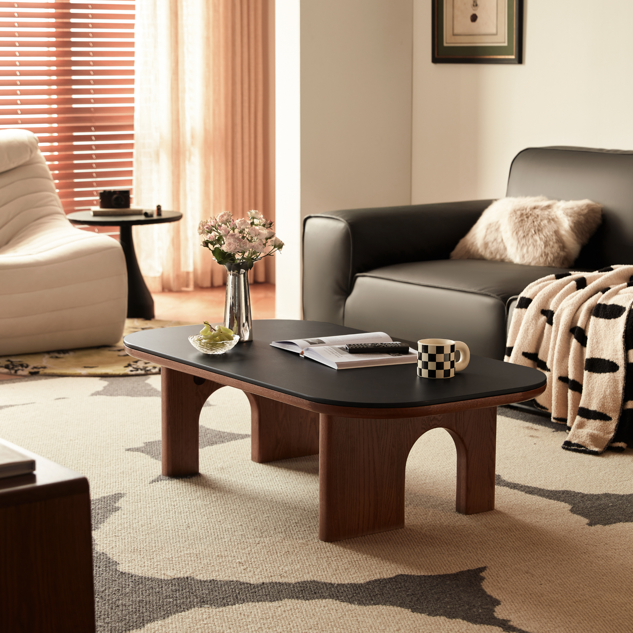 Linspire Walden Solid Wood Coffee Table with Sintered Stone Top, Walnut Oak