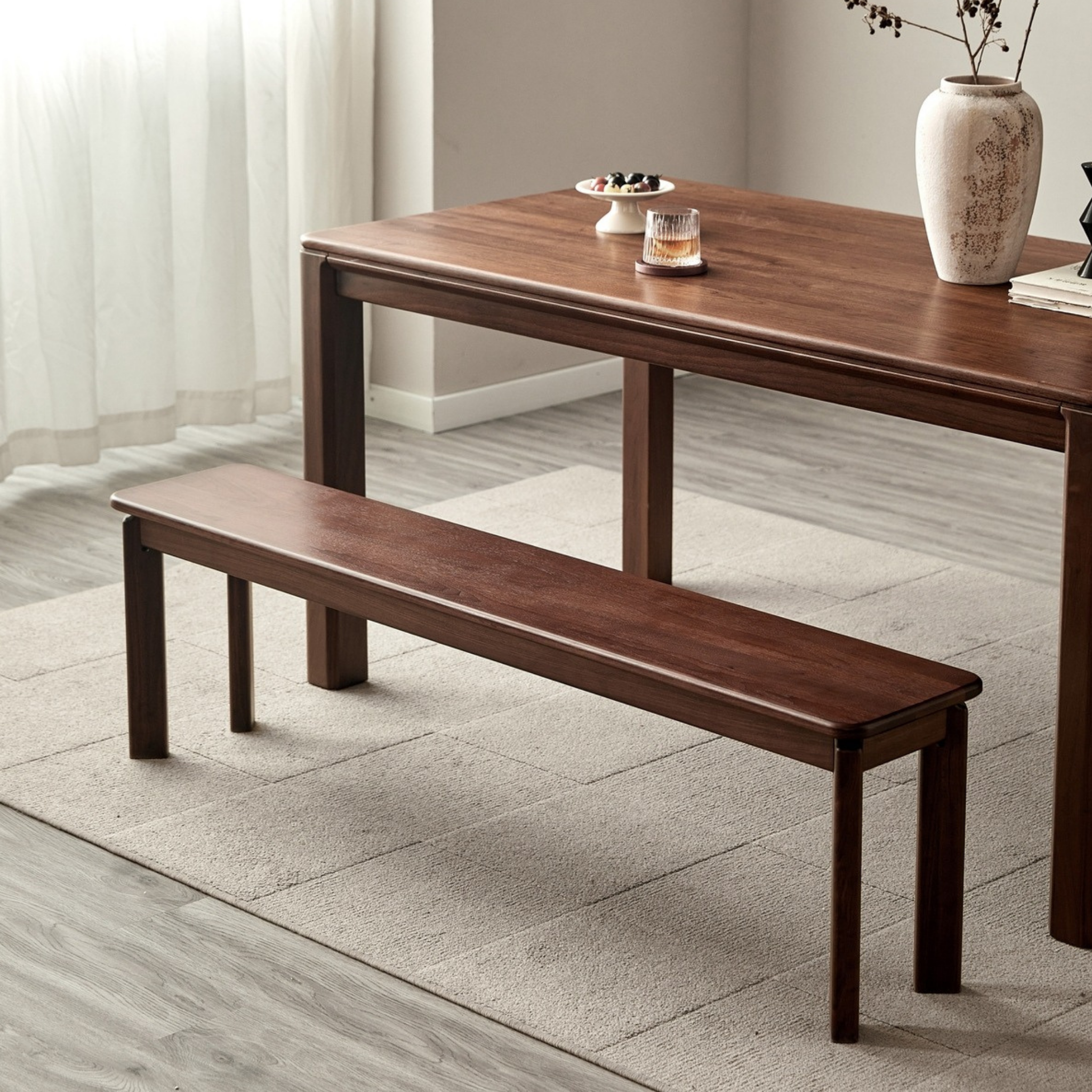 Linspire Willow Solid Wood Dining Bench, American Black Walnut, W100cm