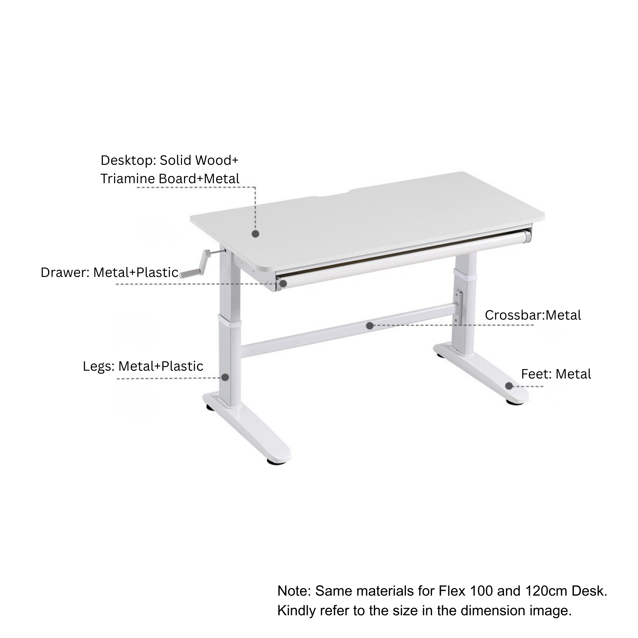 Linspire Flex Height Adjustable Study Desk, W120cm