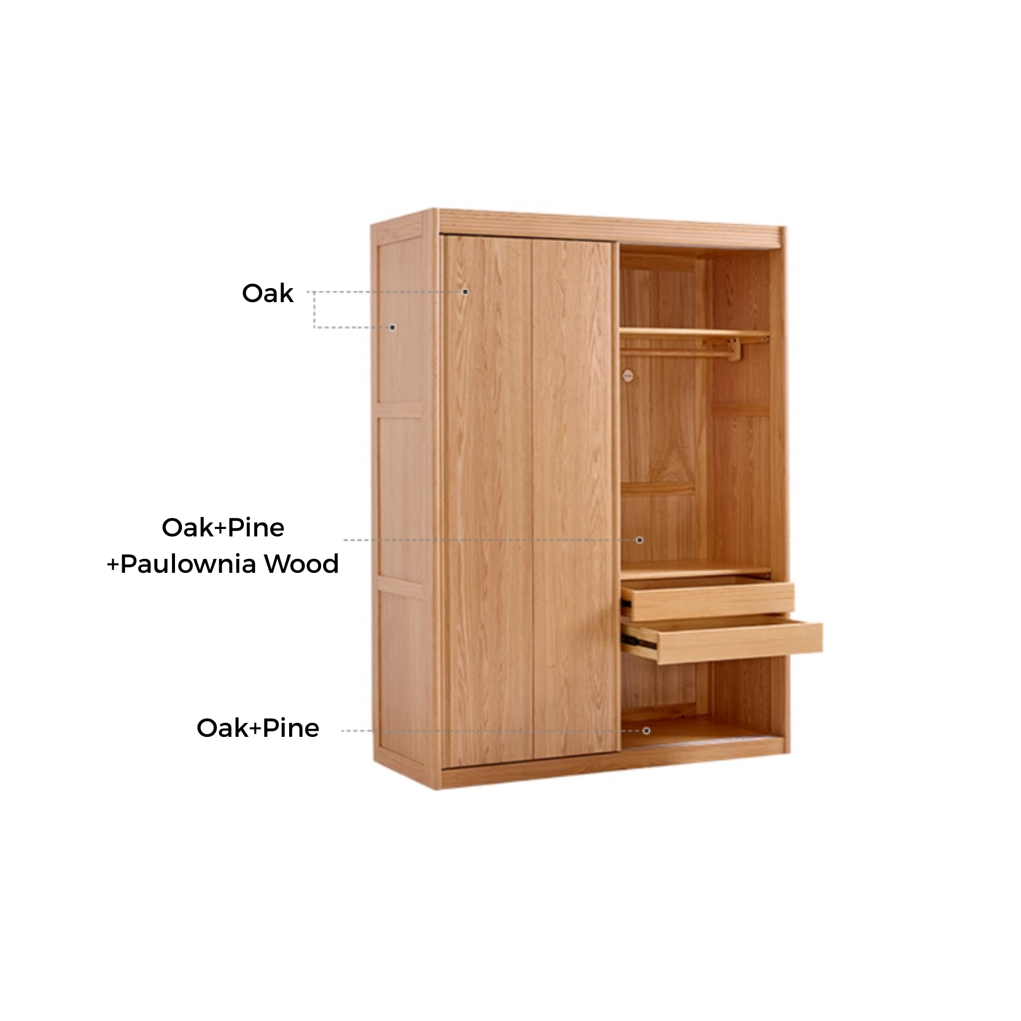 Linspire Rivna Solid Wood Wardrobe, Oak, W160cm