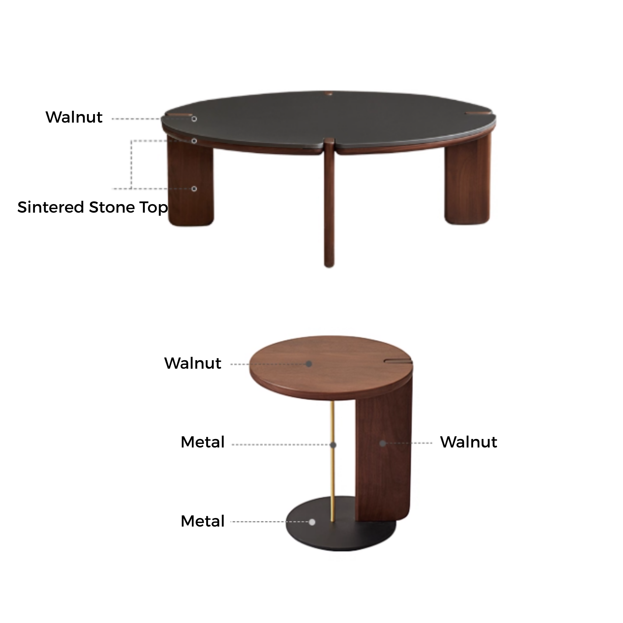 Linspire Vista Solid Wood Coffee Table Set with Sintered Stone Top, American Black Walnut