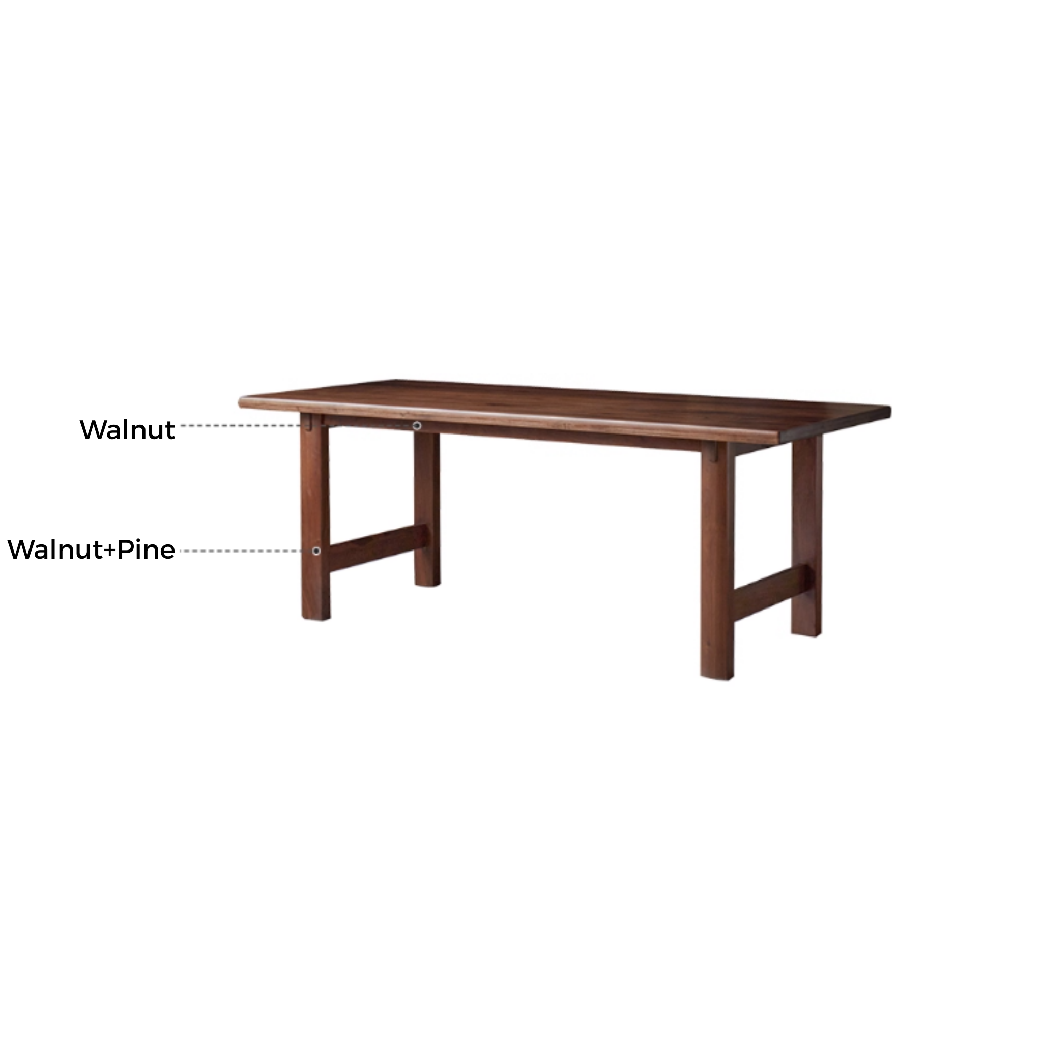 Linspire Vista Solid Wood Dining Table with Trestle Legs, American Black Walnut, W200cm
