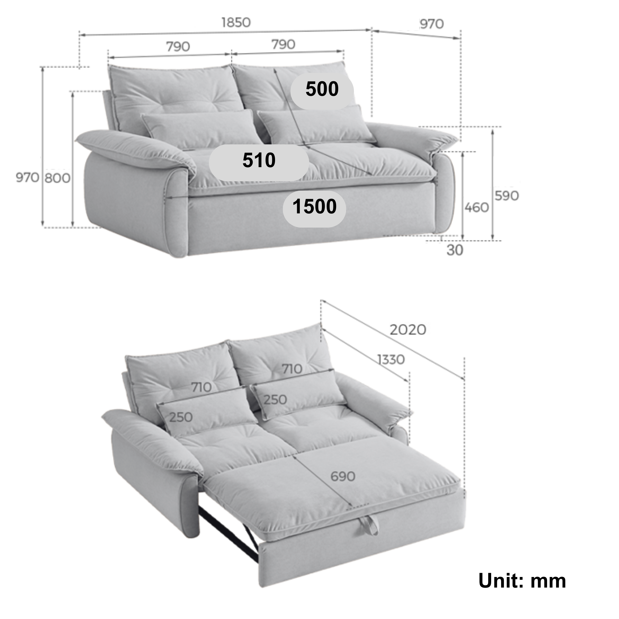Linspire Rilla 3-Seater Sofa Bed, Pet-Friendly Fabric, Grey