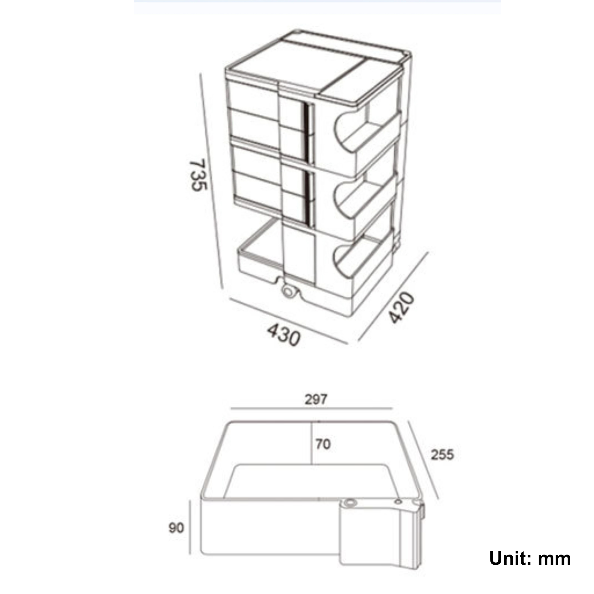 MODE Joe Colombo 3 Tier Boby Storage Trolley Cart Replica, White