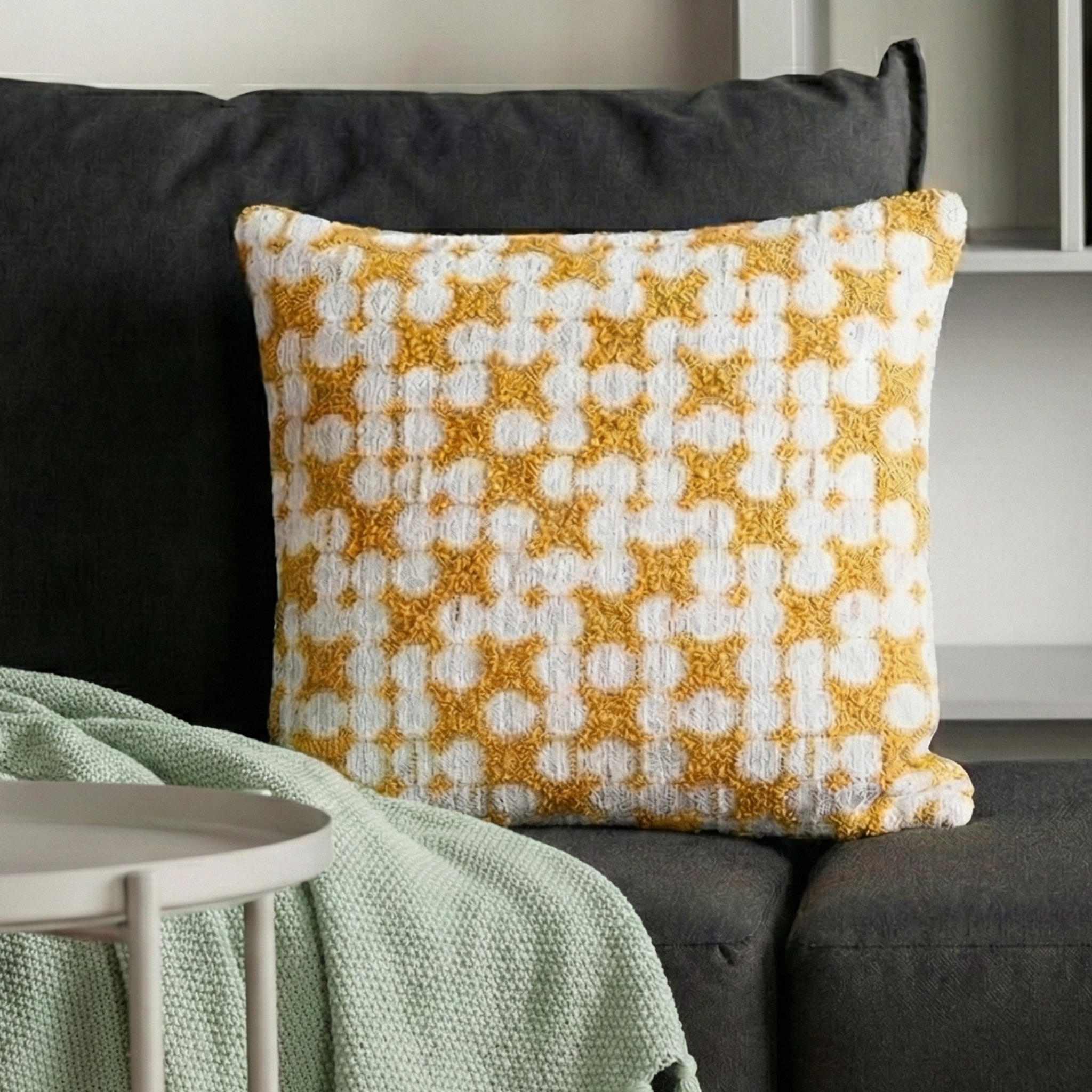 MODE Bloom Patterned Boucle Cushion, Yellow & White