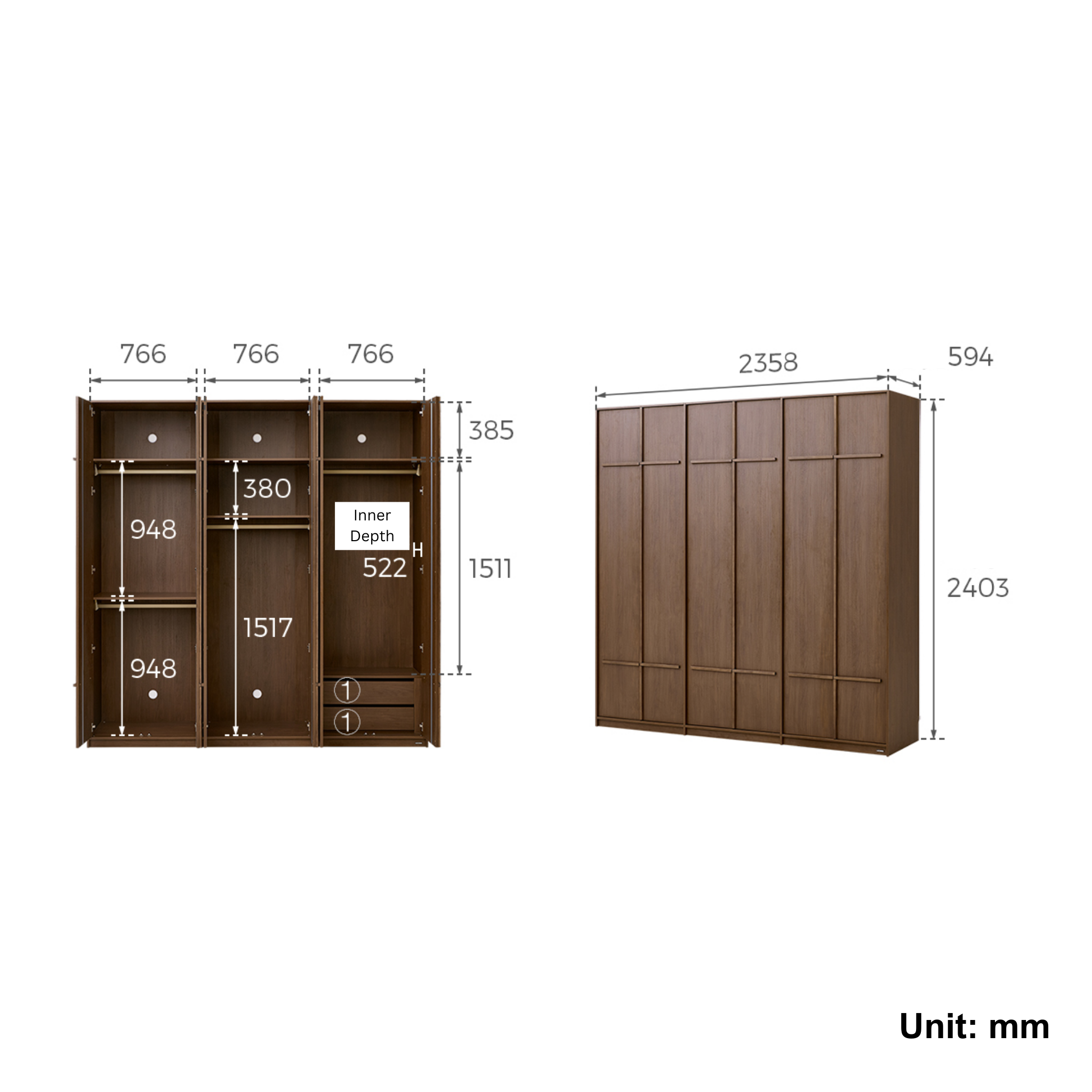 Linspire Nook 6-Door Wardrobe, H240cm