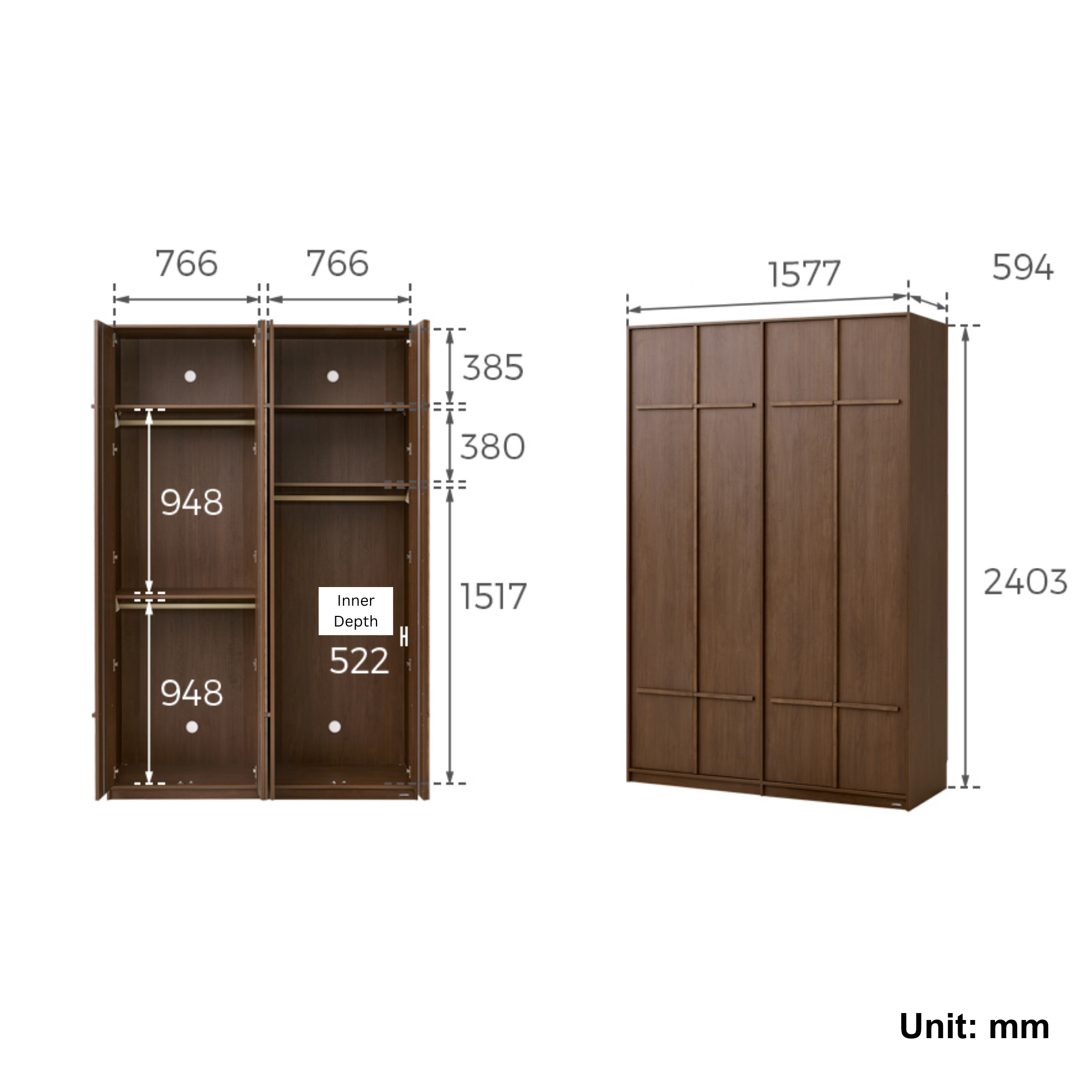 Linspire Nook 4-Door Wardrobe, H240cm
