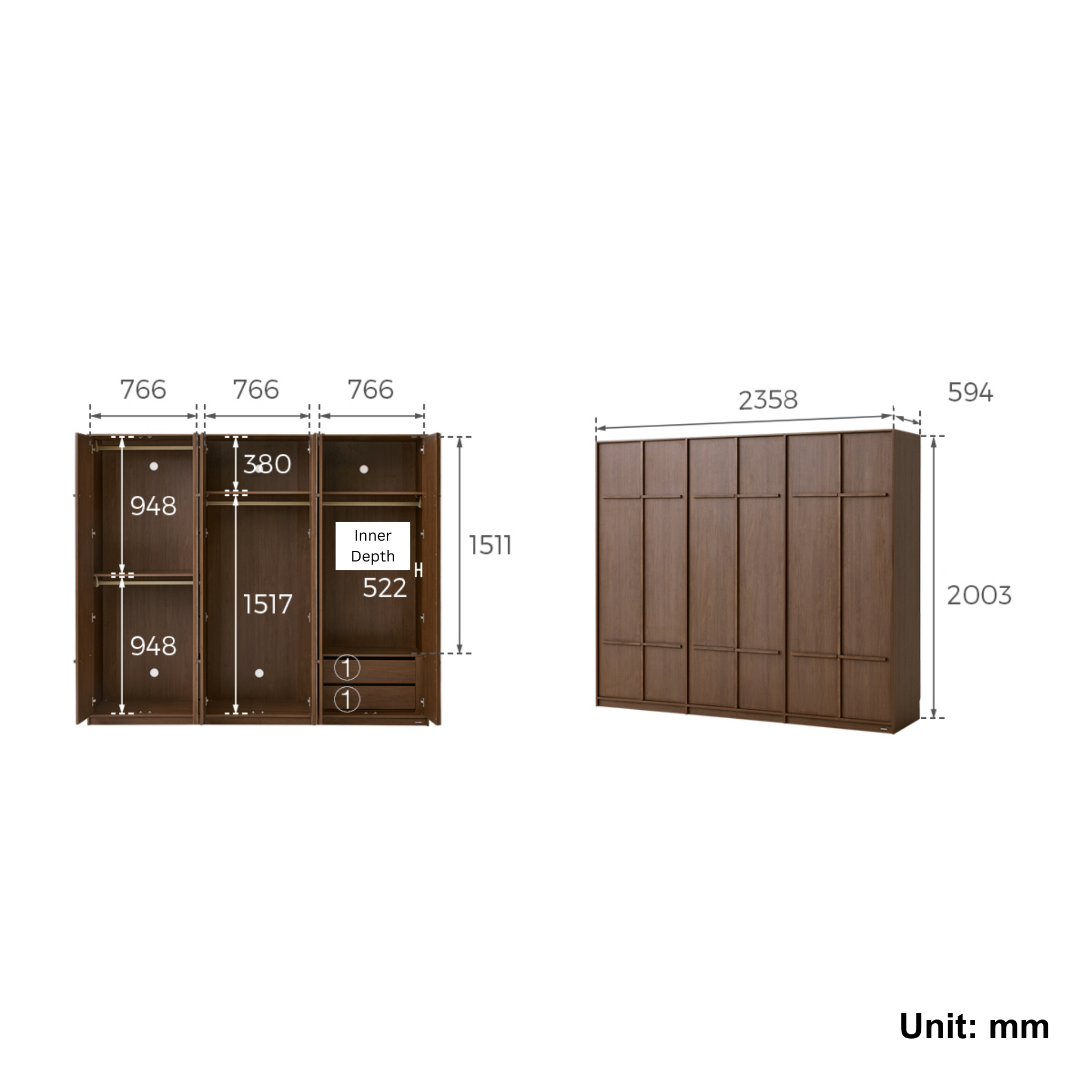 Linspire Nook 6-Door Wardrobe, H200cm