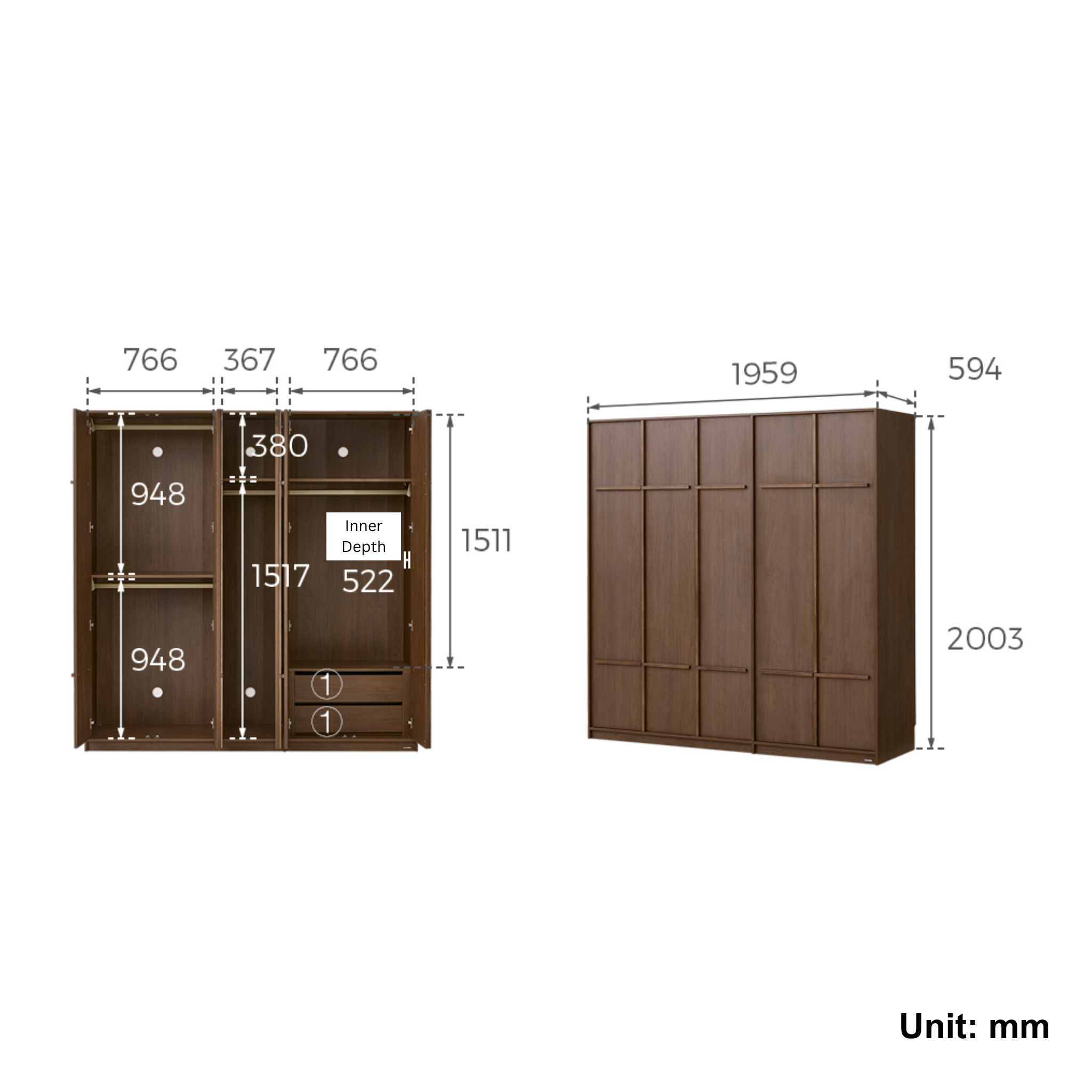 Linspire Nook 5-Door Wardrobe, H200cm