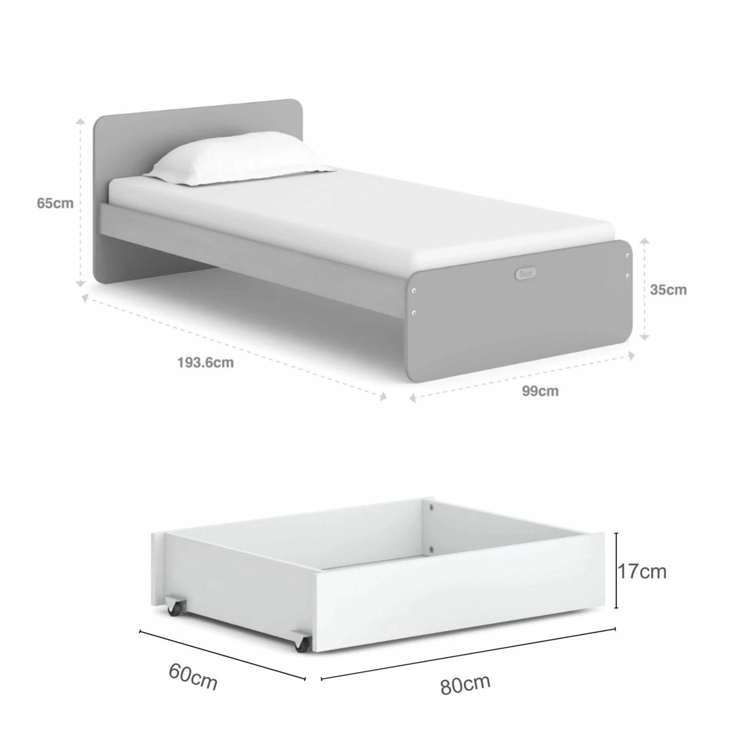 Boori Neat Kids NZ Single Bed with 2 Underbed Storage Drawers, Barley