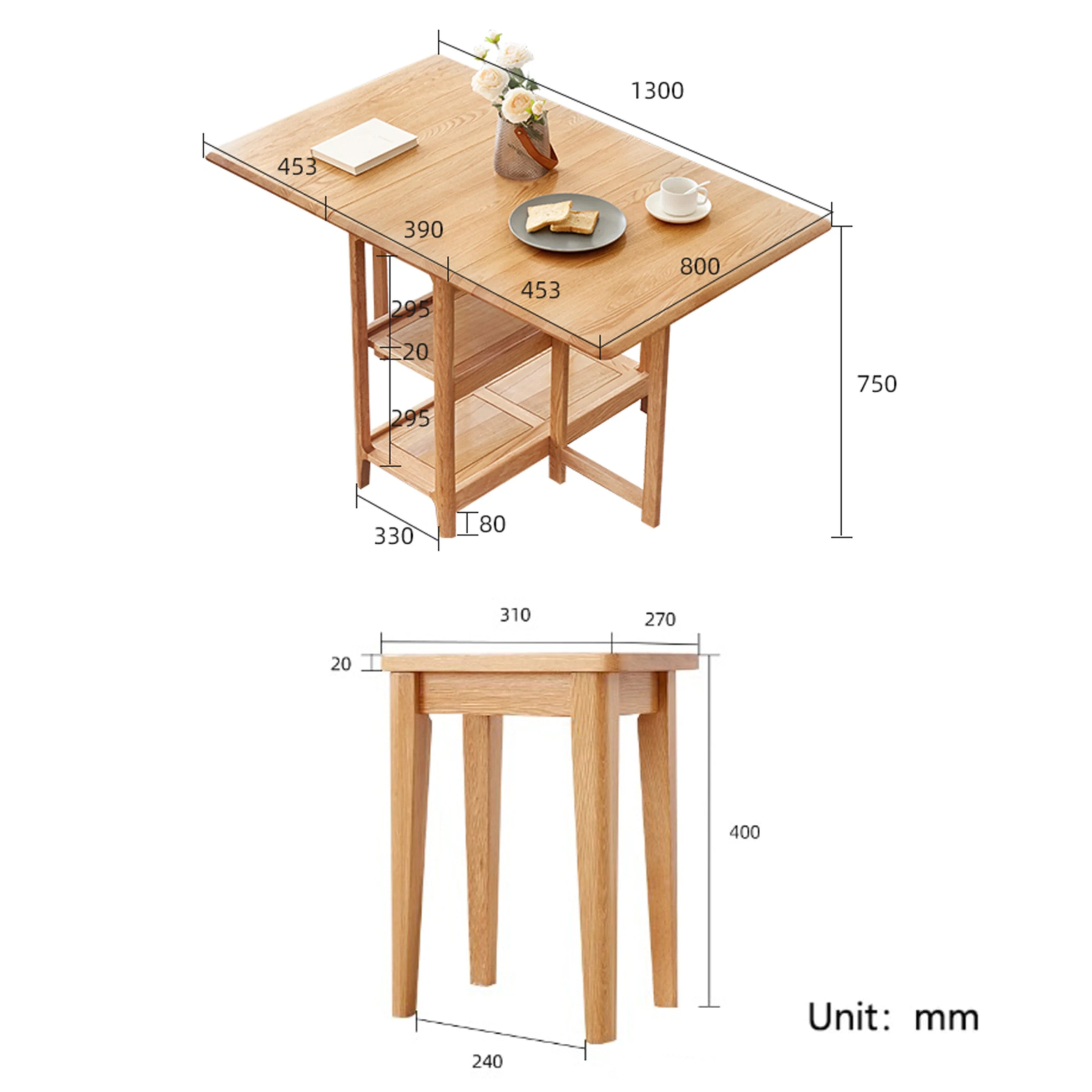 Solidwood Kano Foldable Dining Table with 4 Stools