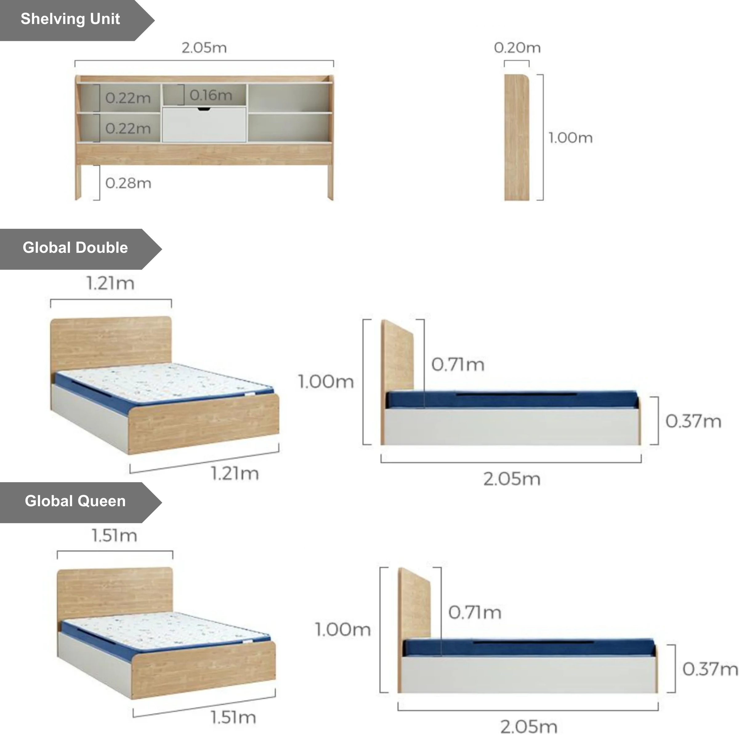 Linspire Juniper Global Double Bed Frame with Shelving Unit