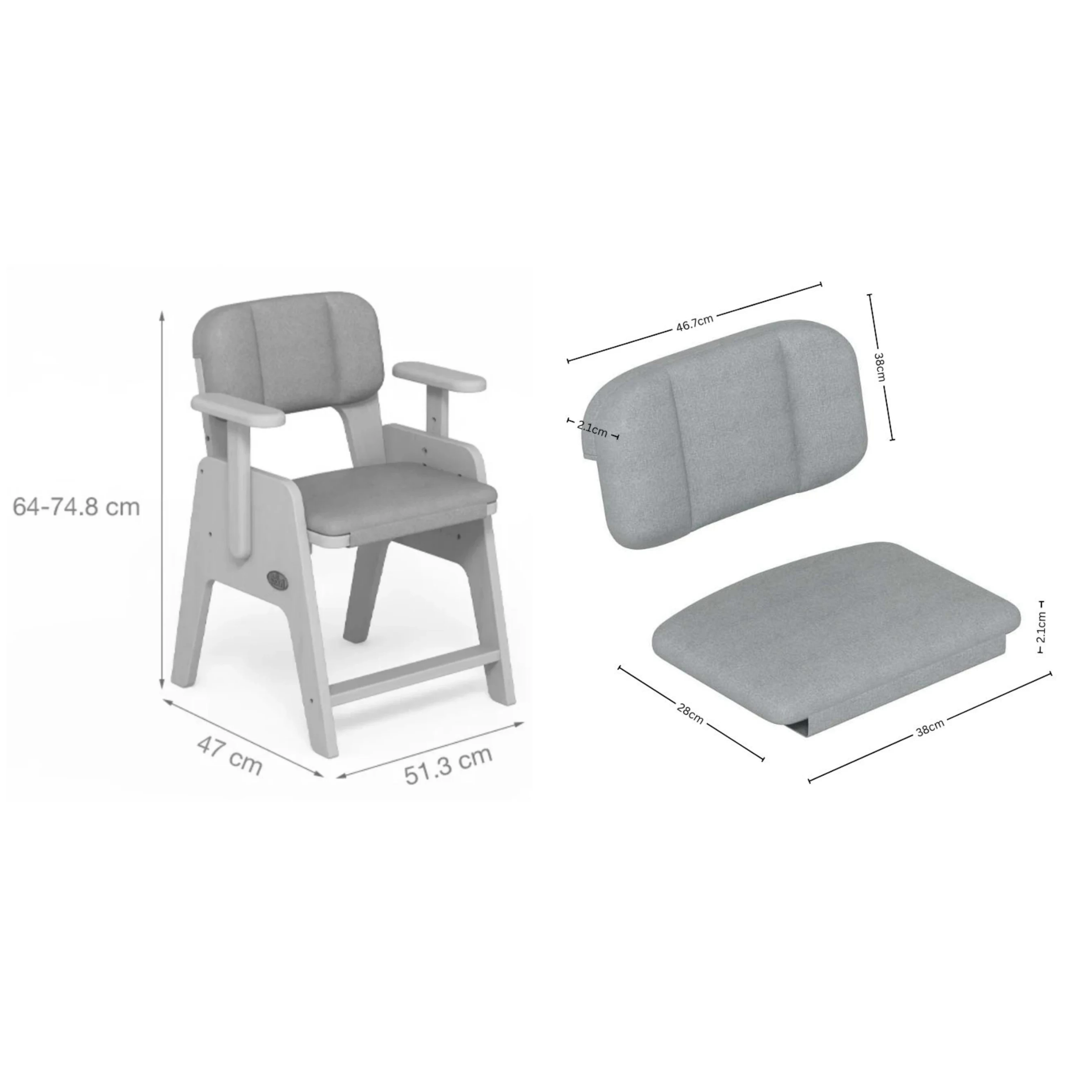 Boori Euler Kids Study Chair with Cushion Set, Pebble