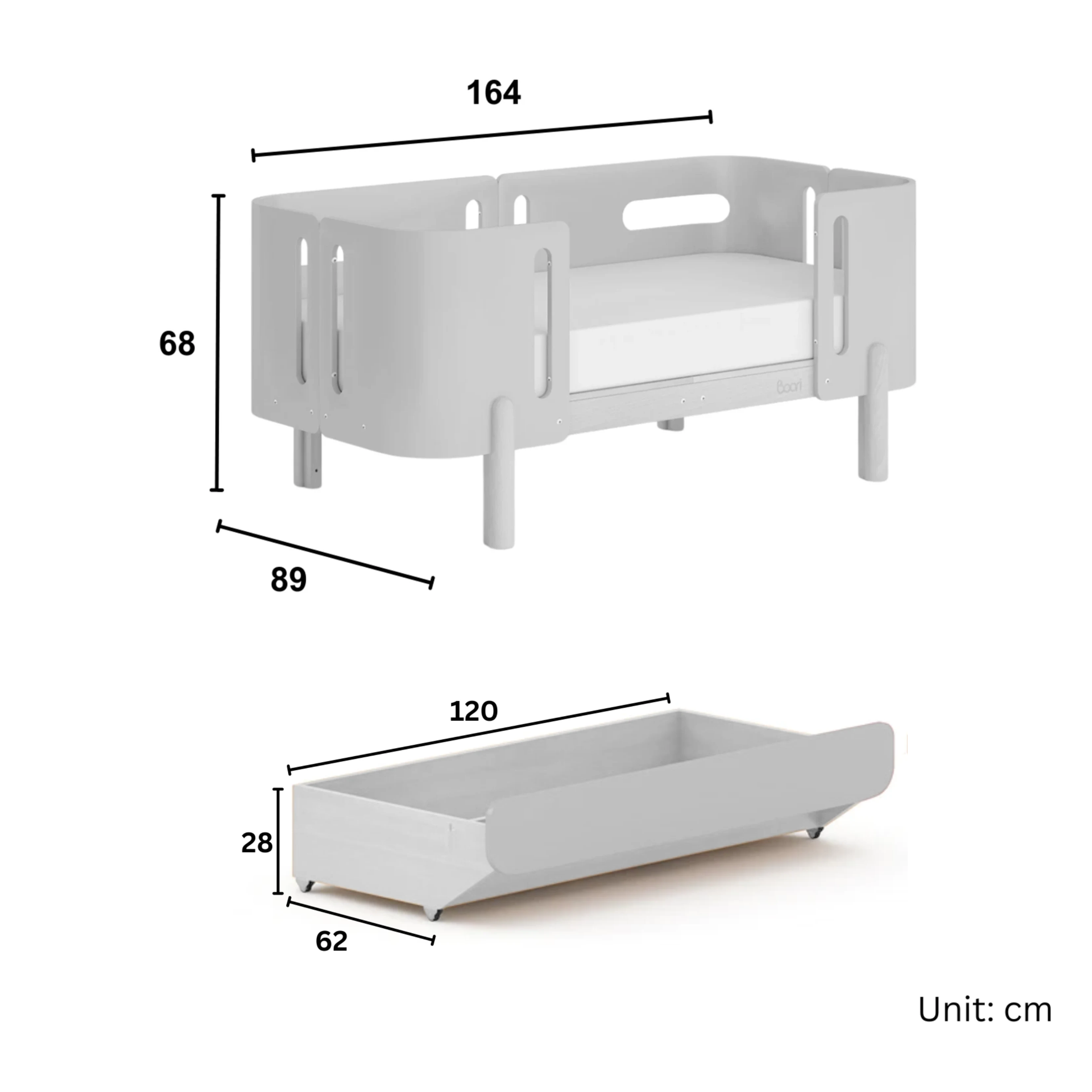 Boori Nova Evolve Kids Bedside Bed with Drawer, Cherry