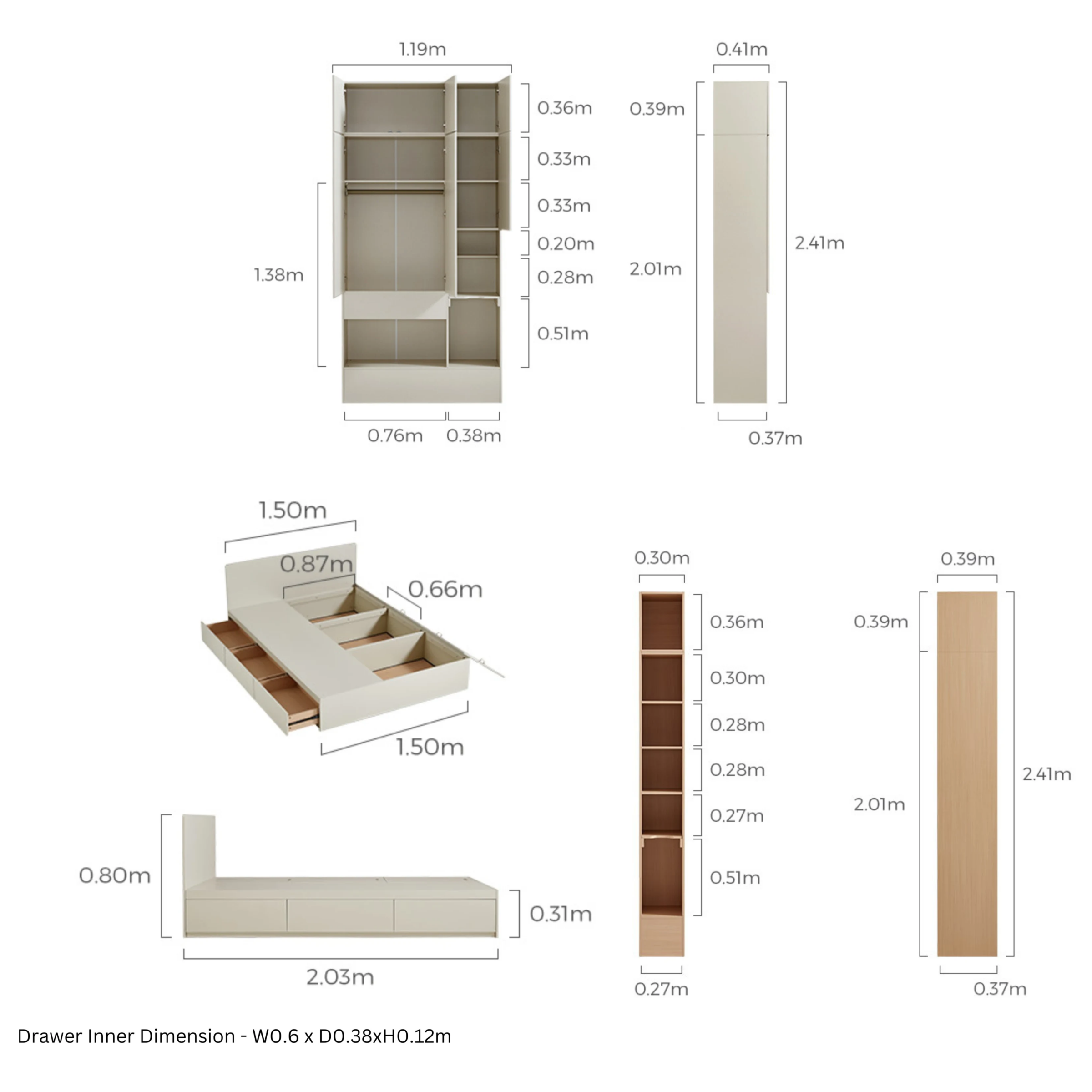 Linspire Lattice Global Queen Bed Frame with Drawers and Storage Headboard, 150x243x242cm
