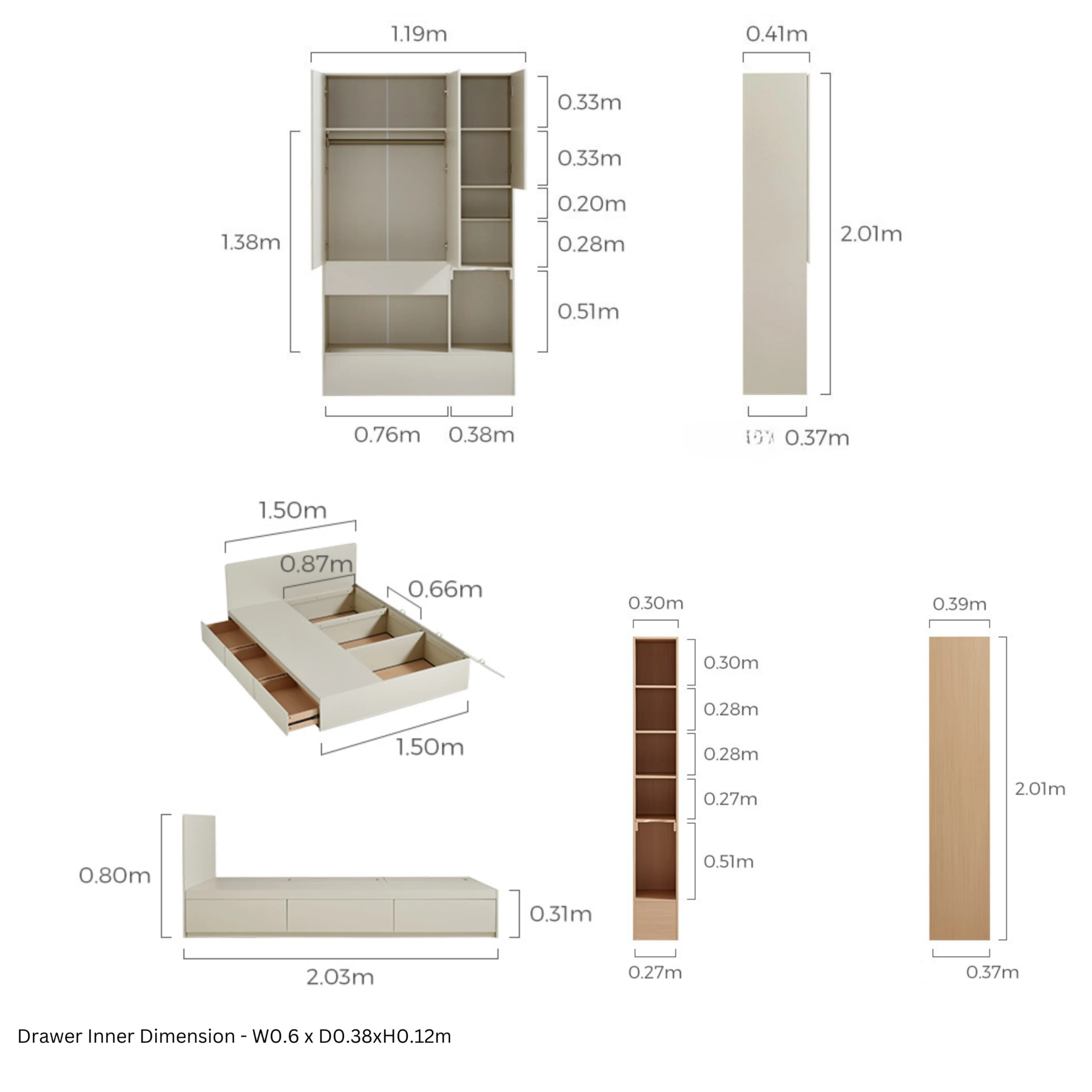 Linspire Lattice Global Queen Bed Frame with Drawers and Storage Headboard, 150x243x202cm