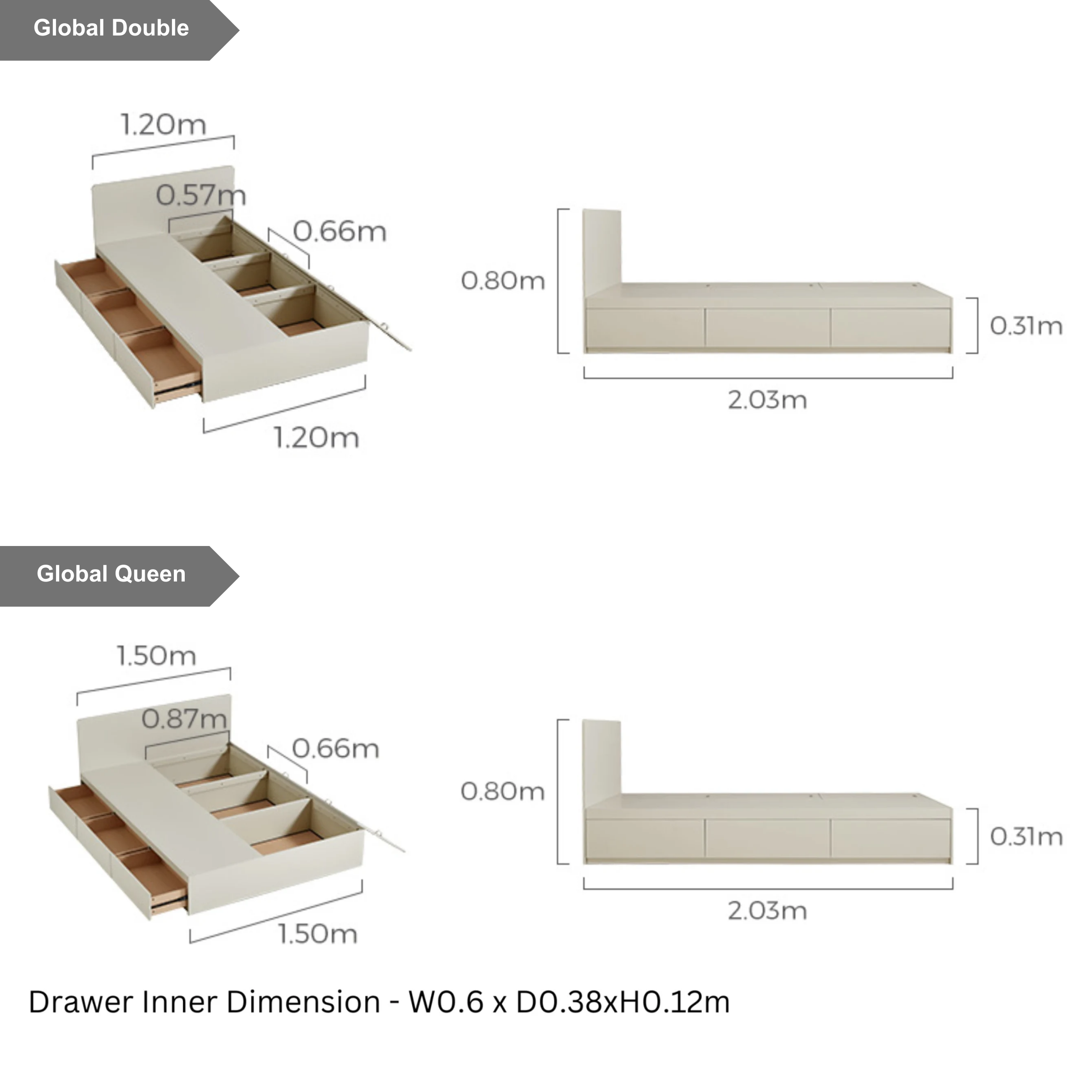 Linspire Lattice Global Queen Bed Frame with Drawers