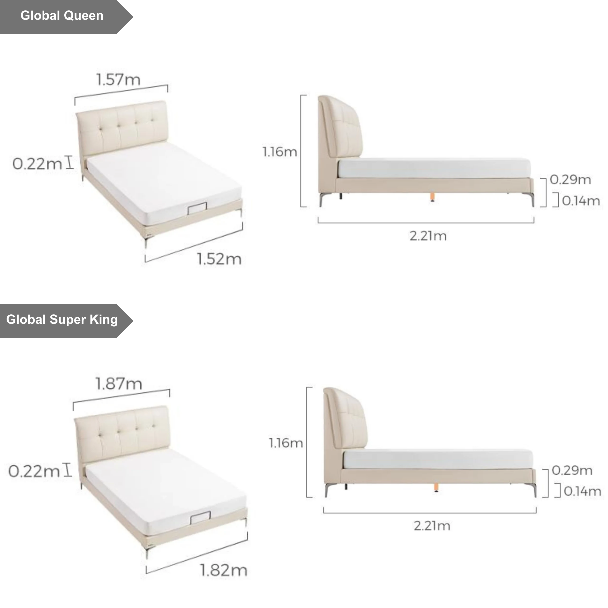 Linspire Radius Global Queen Bed Frame with Leather Cushion Headboard