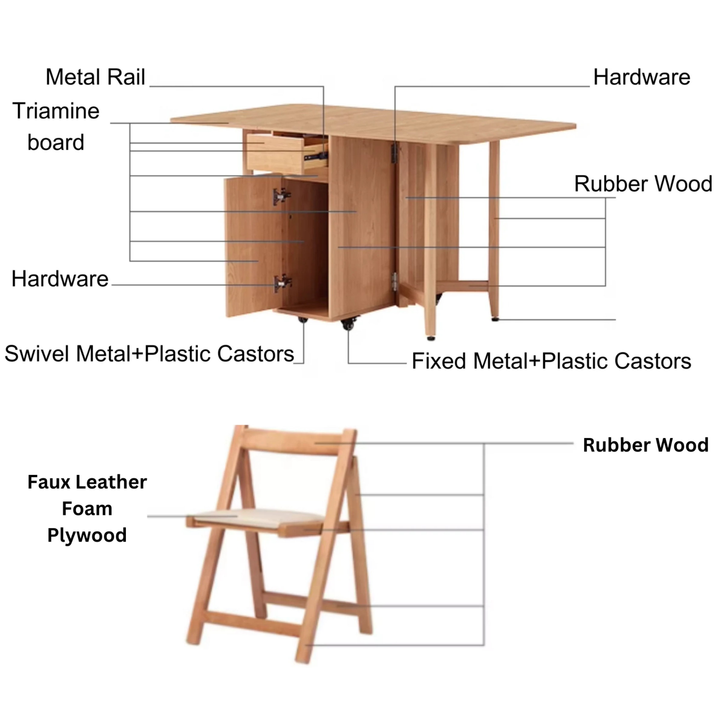 Linspire Yumi Foldable Dining Table & 4 Dining Chairs Set, Natural Wood