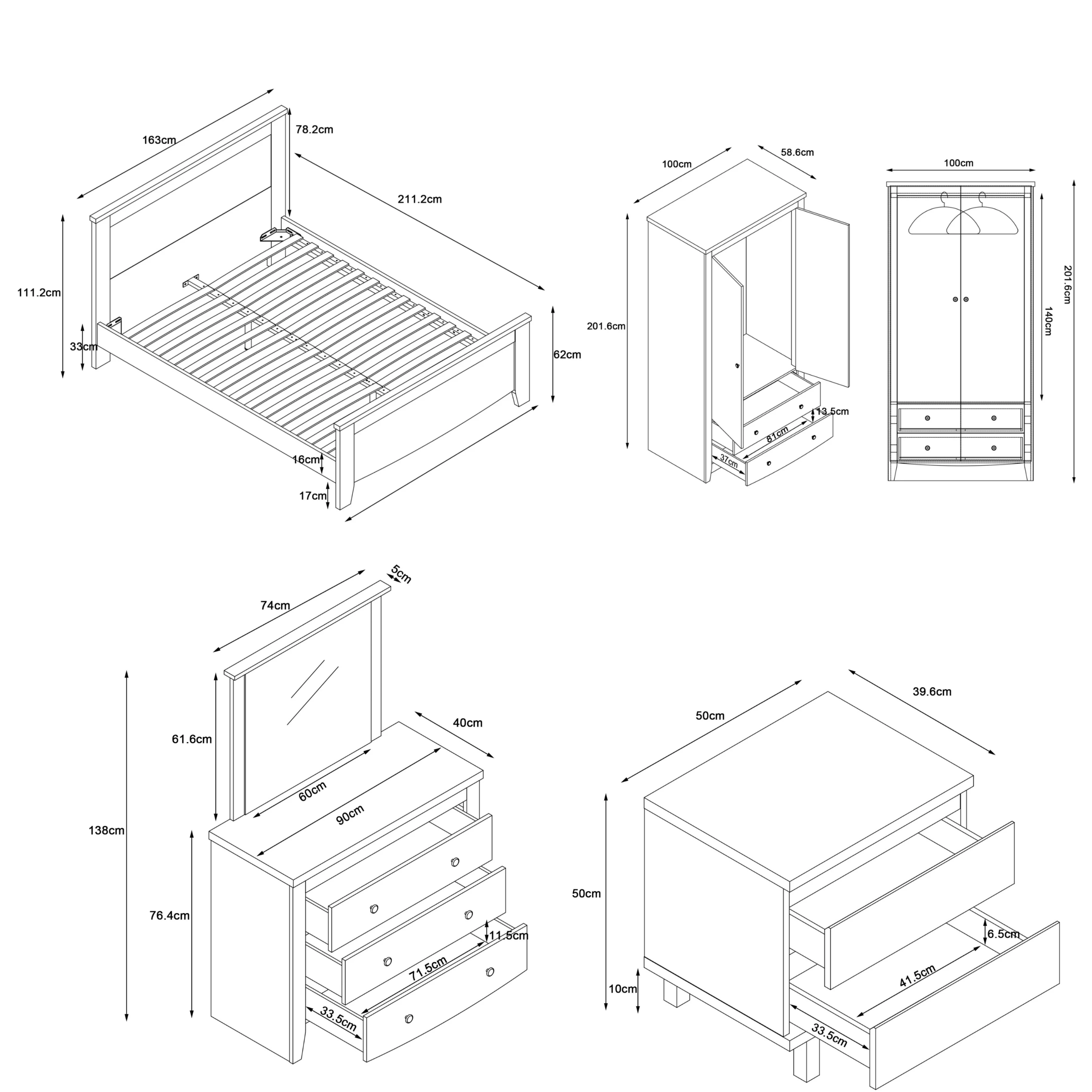 Loft Hampton 5PCS Bedroom Set, NZ Queen Bed