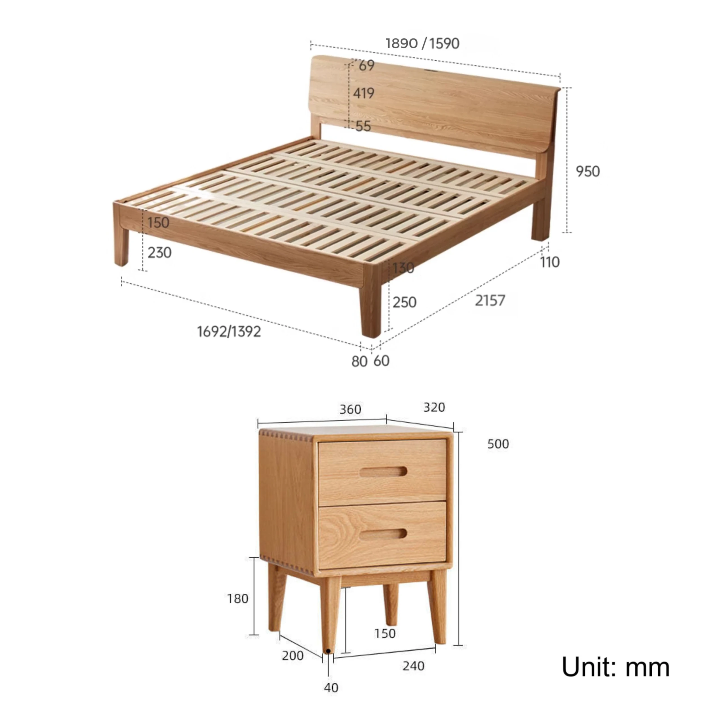Solidwood Bailey 3PCS Bedroom Set, Global Queen Bed