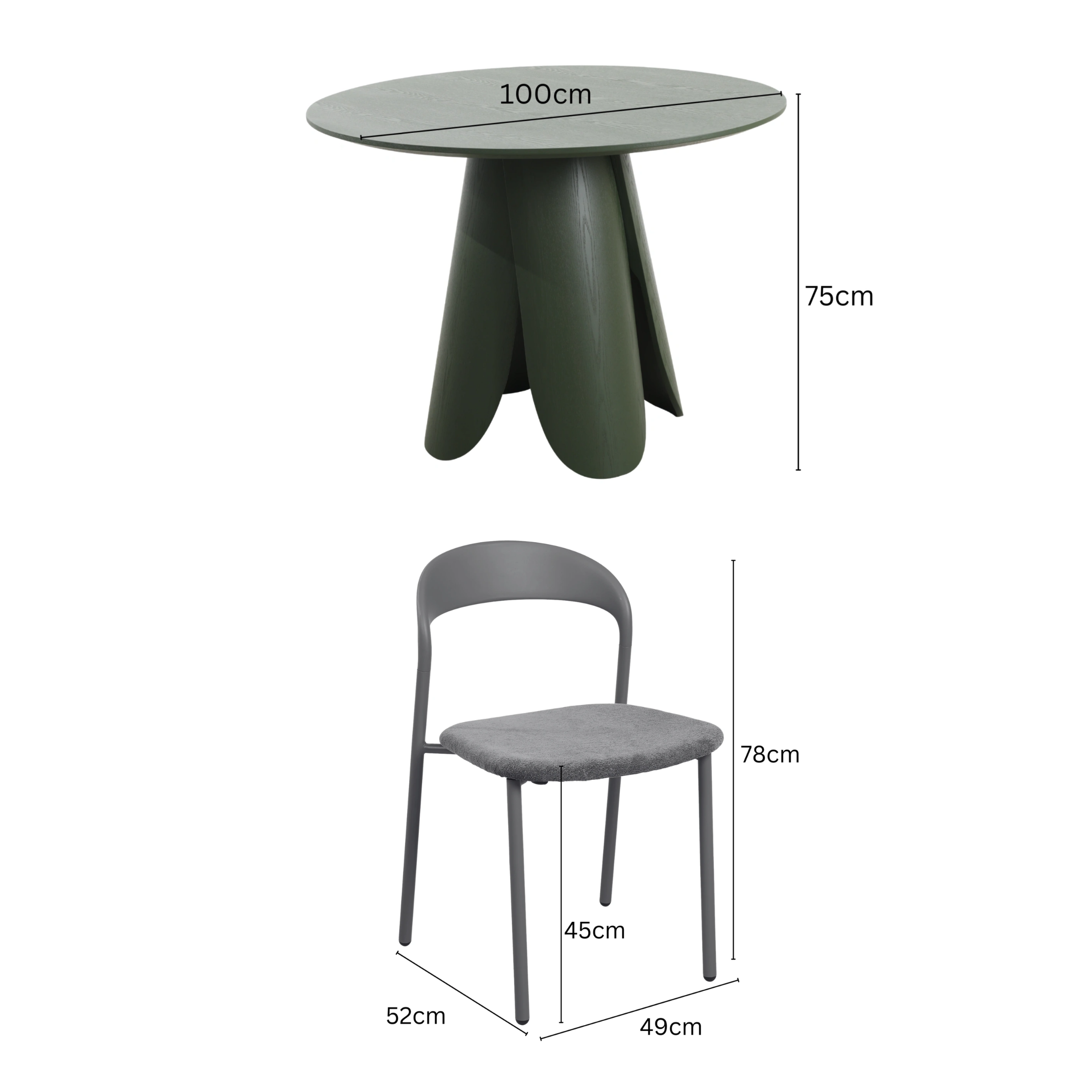 MODE Elara Round Dining Table Set with 2 Chairs, Green