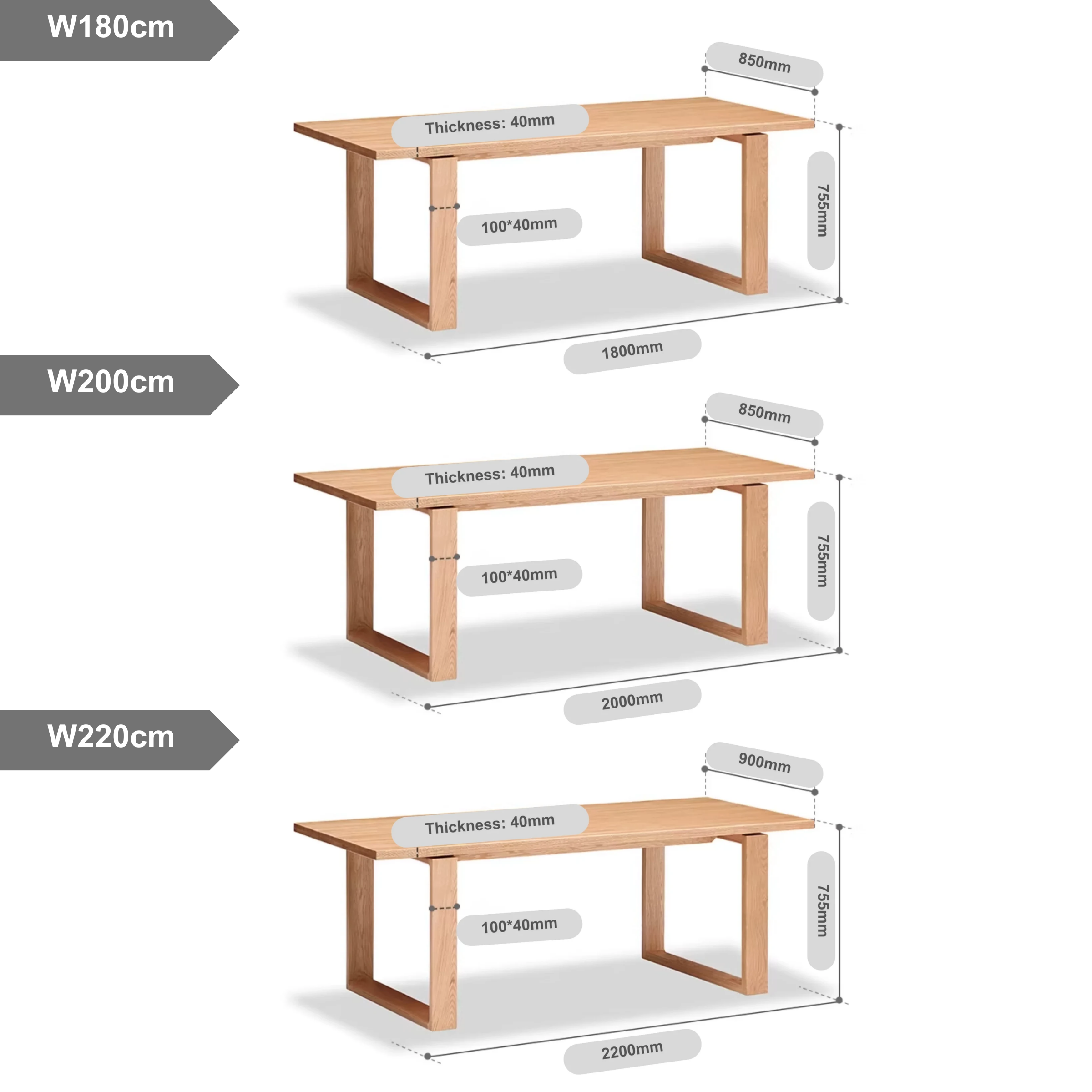 Solidwood Hemura Dining Table with Trestle Base, 1.8m