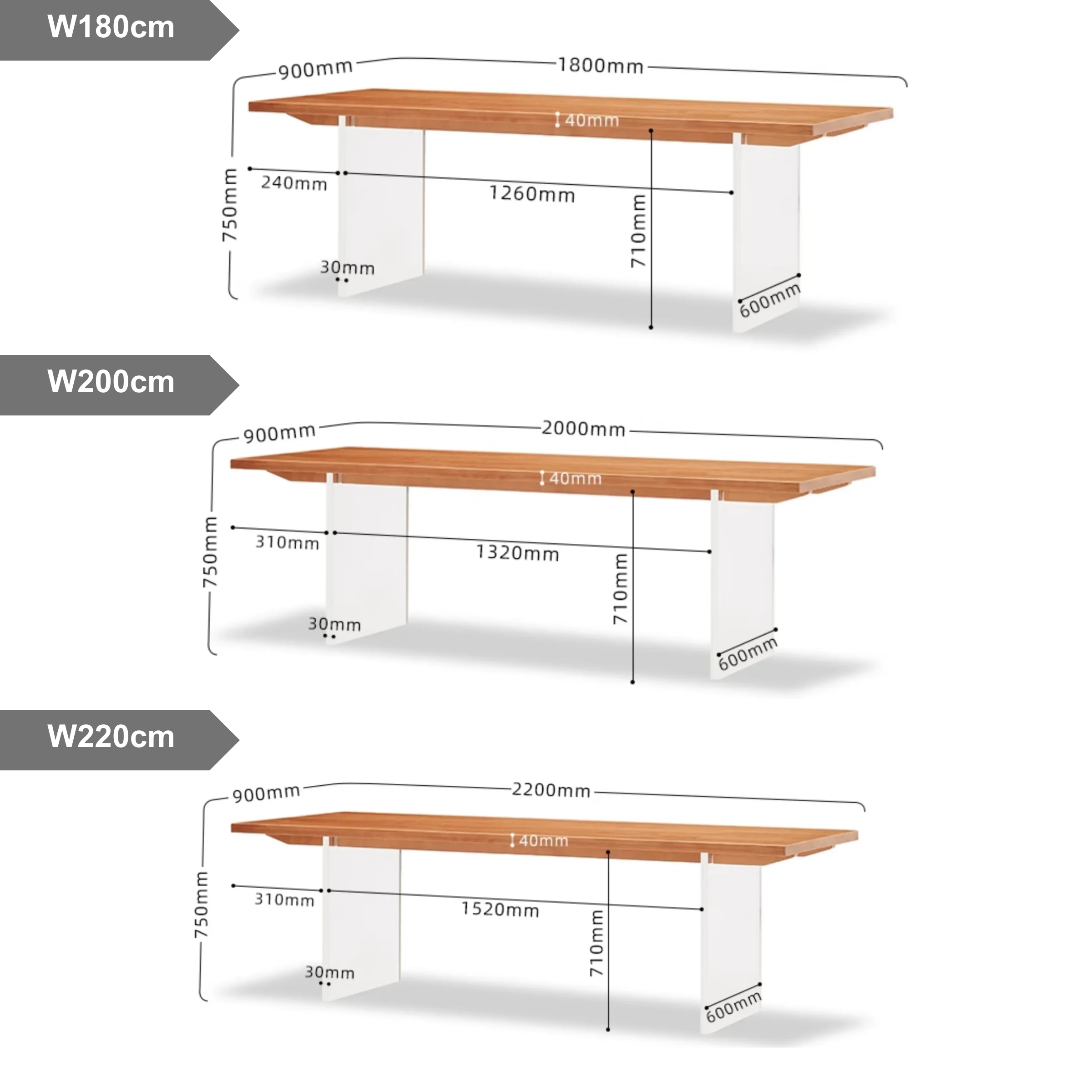 Solidwood Elvora Cherry Dining Table with Acrylic Legs, 1.8m