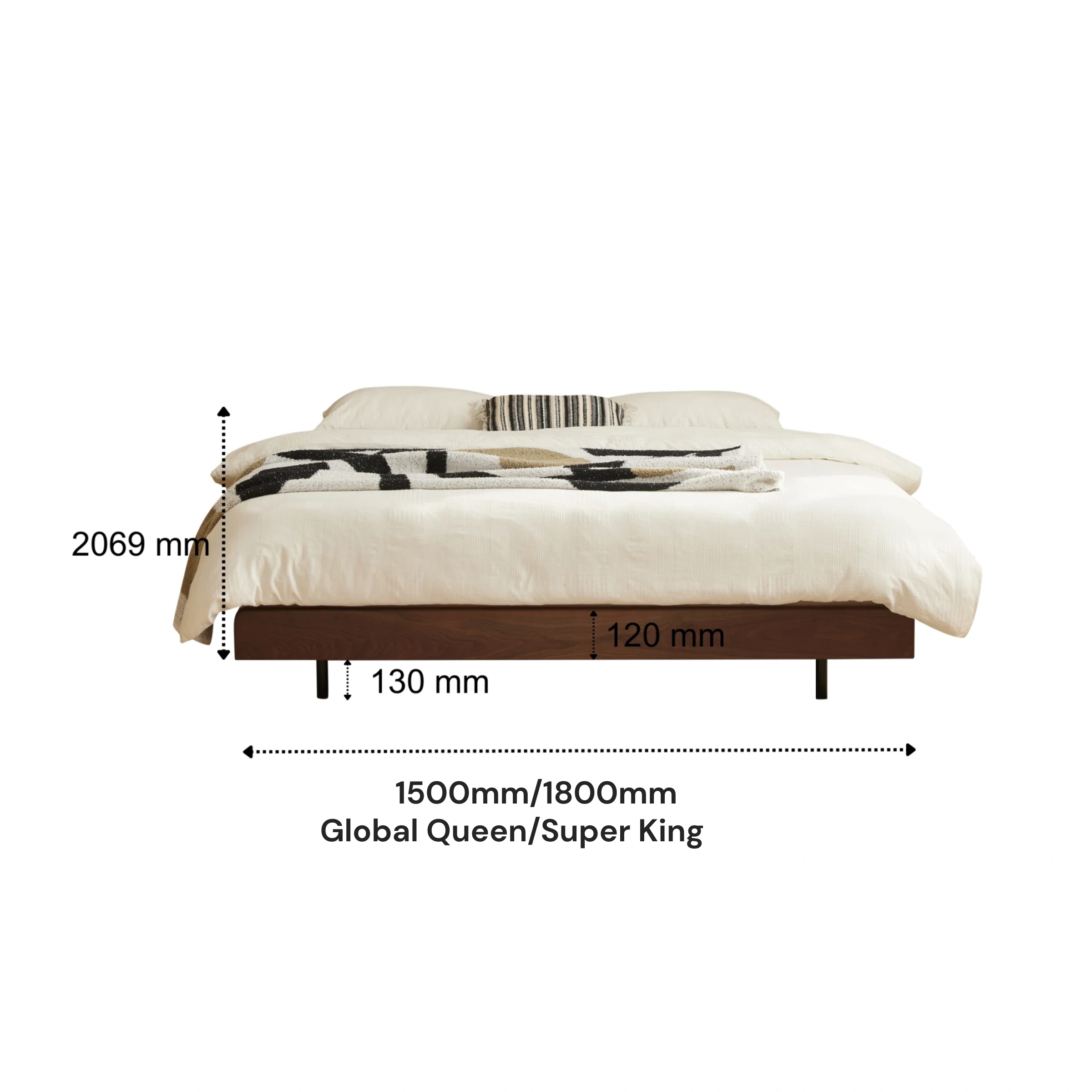 Solidwood Nordin Walnut Global Queen Bed Base
