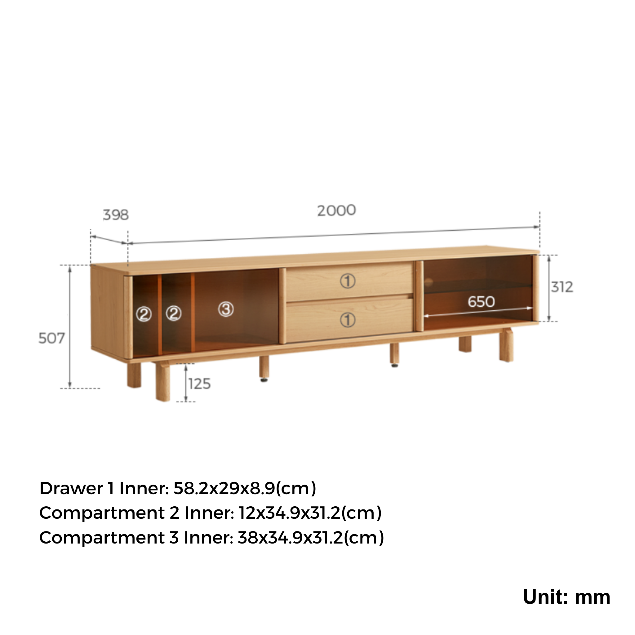 Linspire Aalto Entertainment Unit with Sliding Glass Door, W200cm