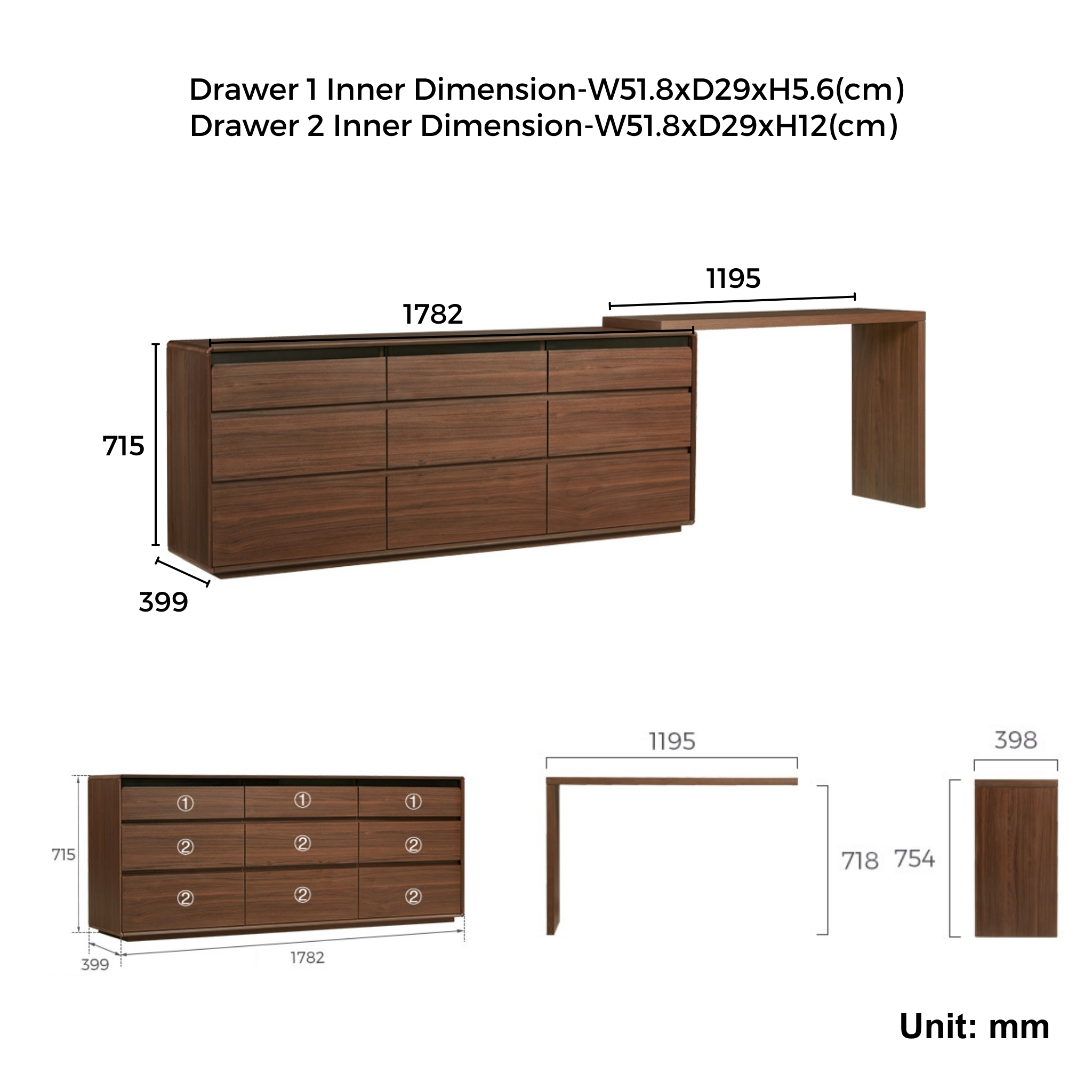 Linspire Ursula Dressing Table with 9 Drawers