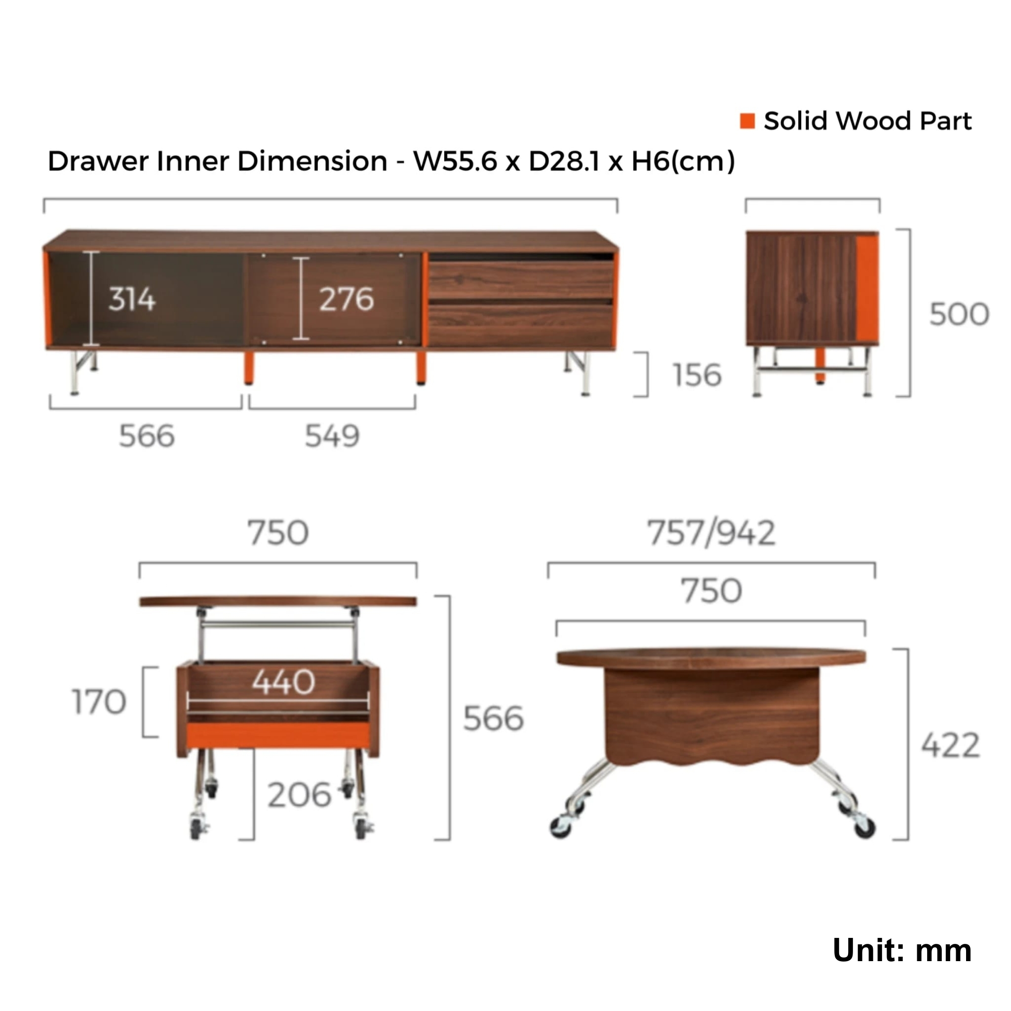 Linspire Ursula Entertainment Unit with Lift-Top Coffee Table Set, W200cm